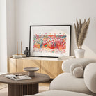 Framed uterine cervix & epithelial cells watercolor print in a warm living room