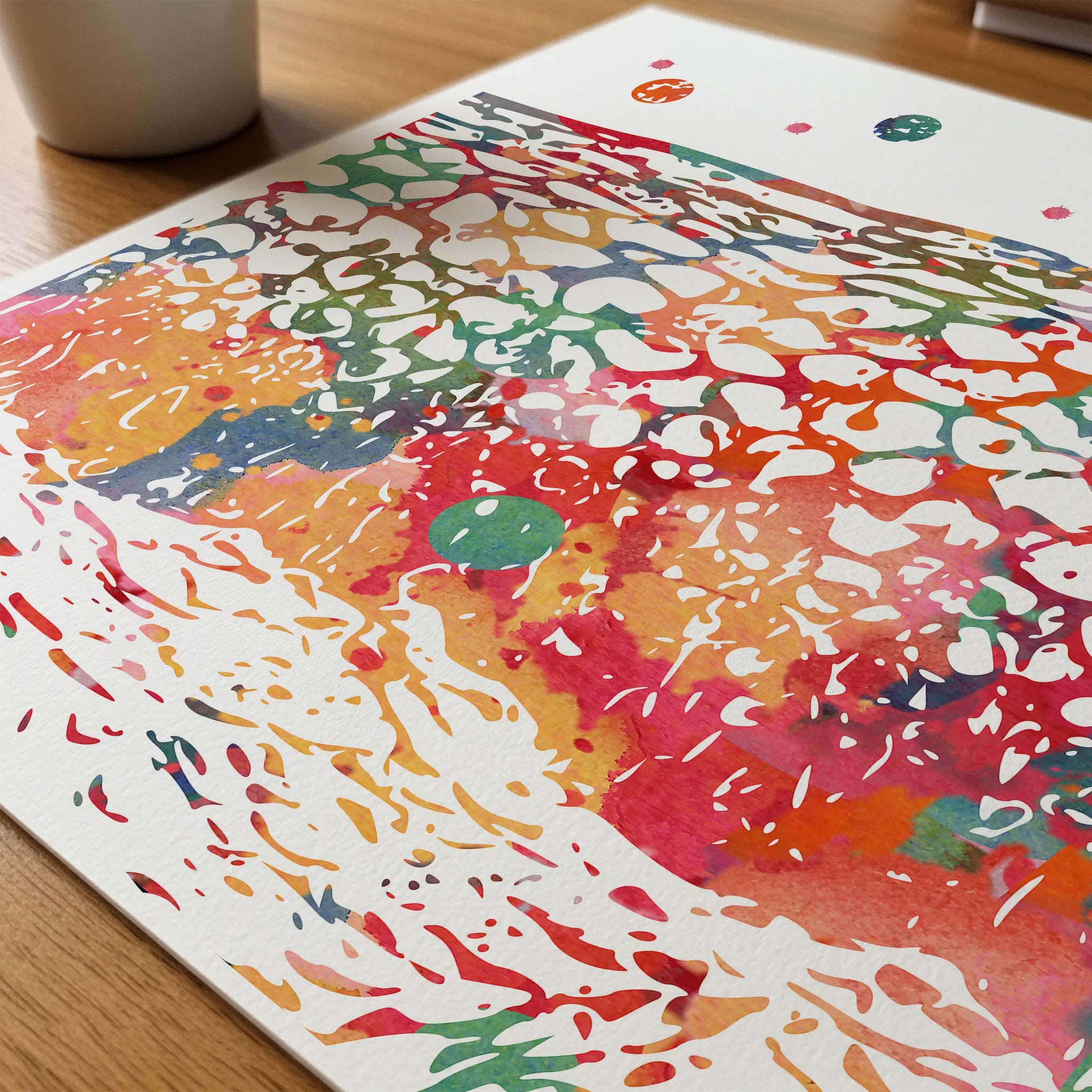 Close-up of uterine cervix & epithelial cells watercolor print showing paper texture and grain