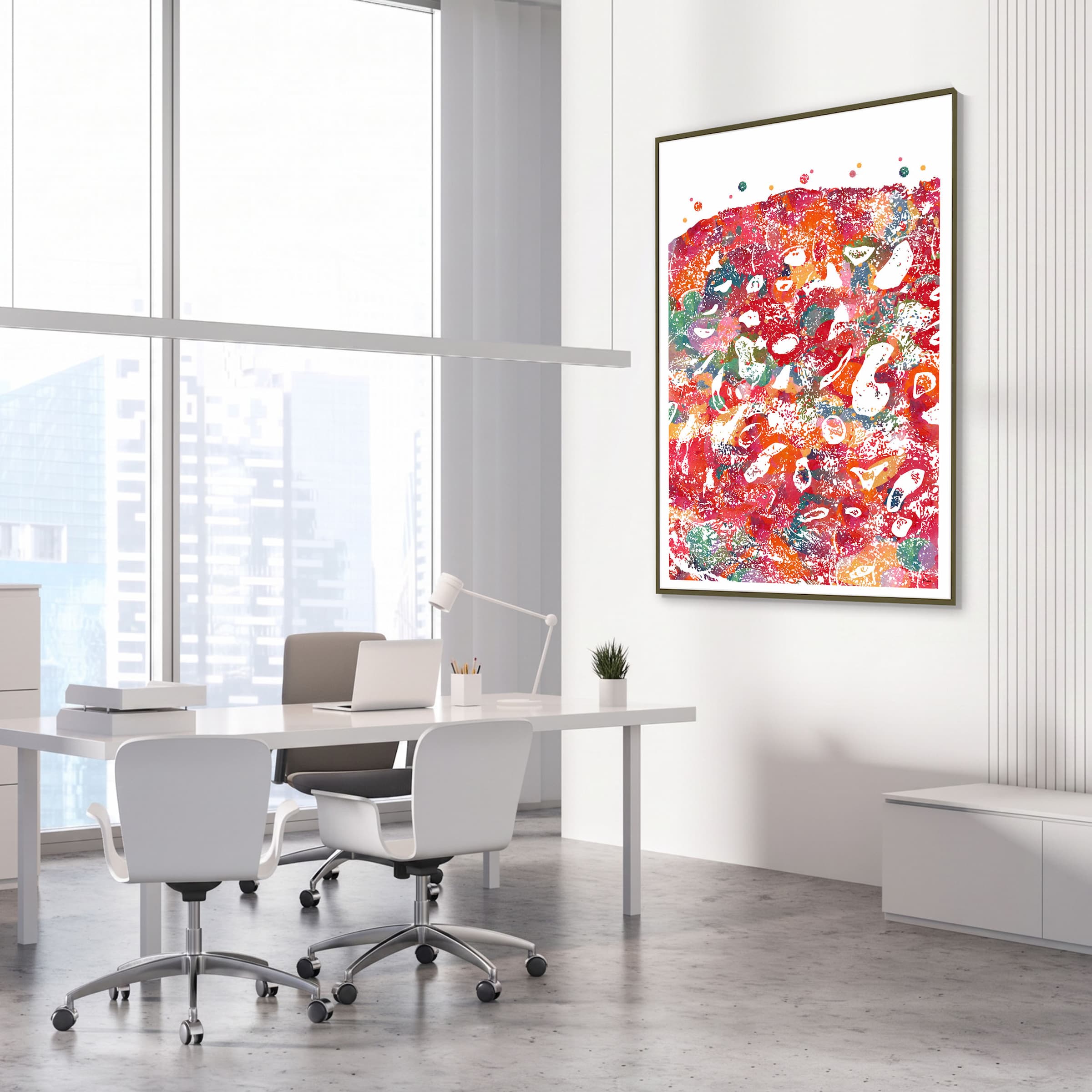Framed uterine lining (endometrium) watercolor print in an OB-GYN clinic