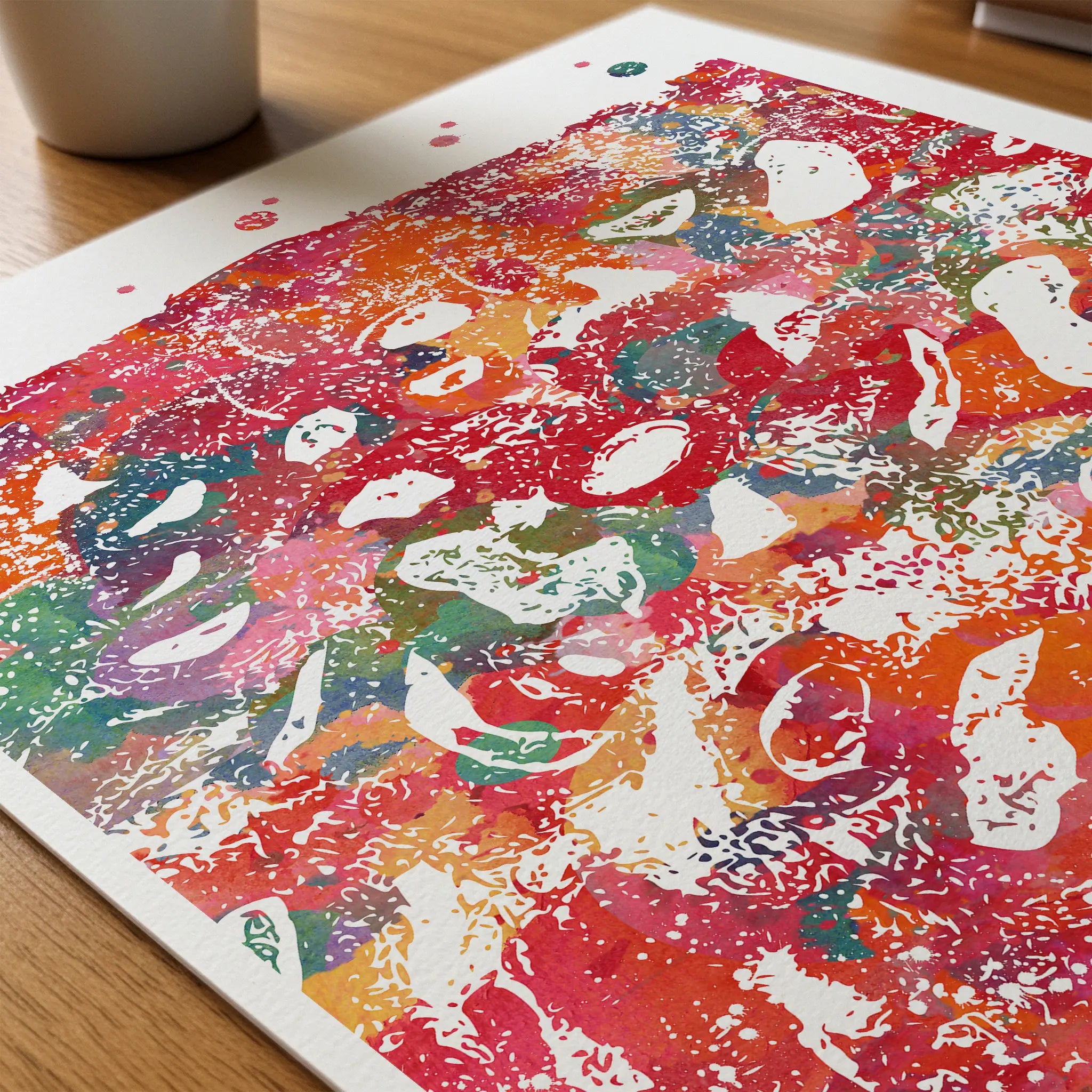 Close-up of uterine lining (endometrium) watercolor print showing paper texture and grain
