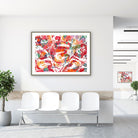 Framed uterus & endometrium watercolor print in a clinic waiting room