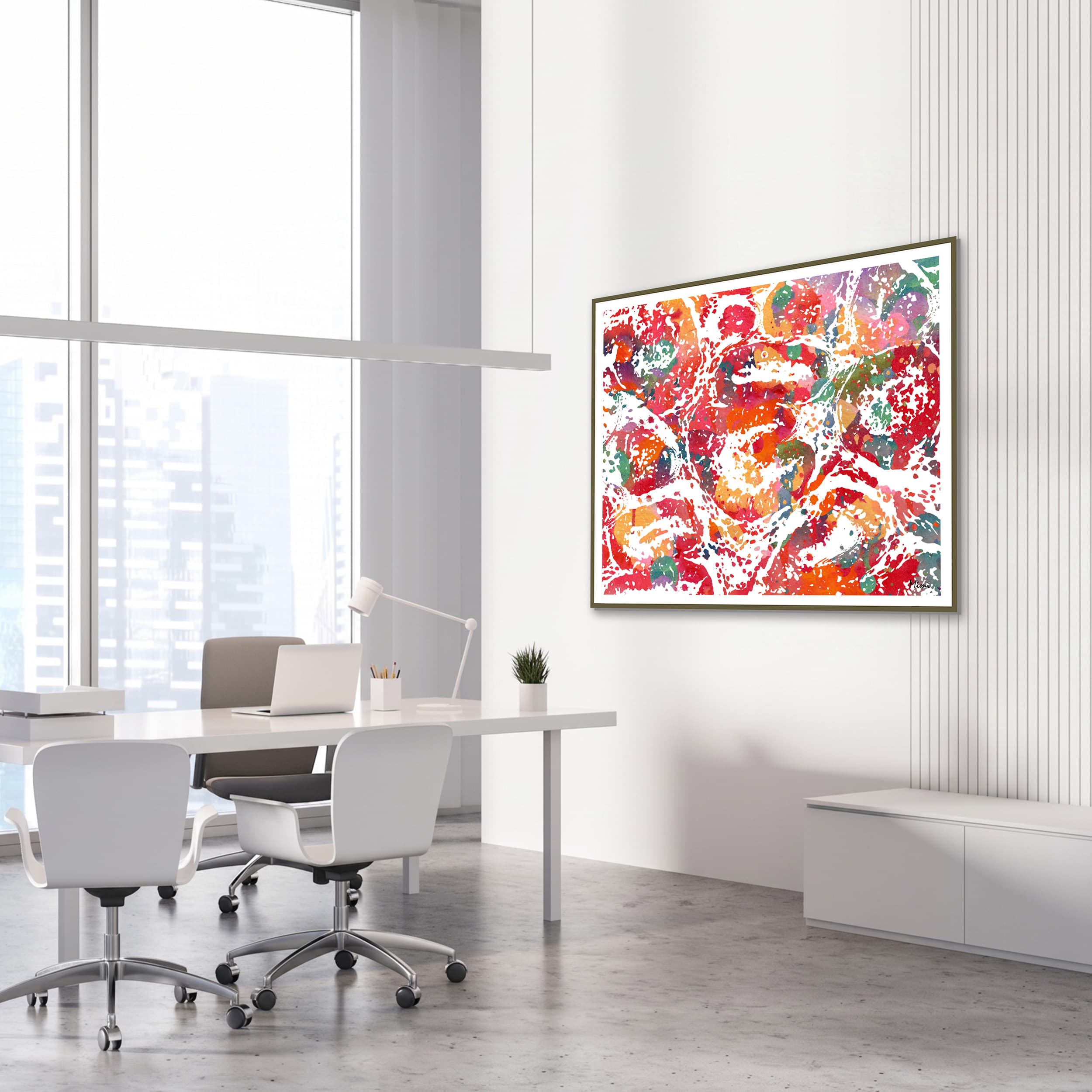 Framed uterus & endometrium watercolor print in an OB-GYN clinic