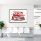 Framed venous ultrasound watercolor print in a clinic waiting room