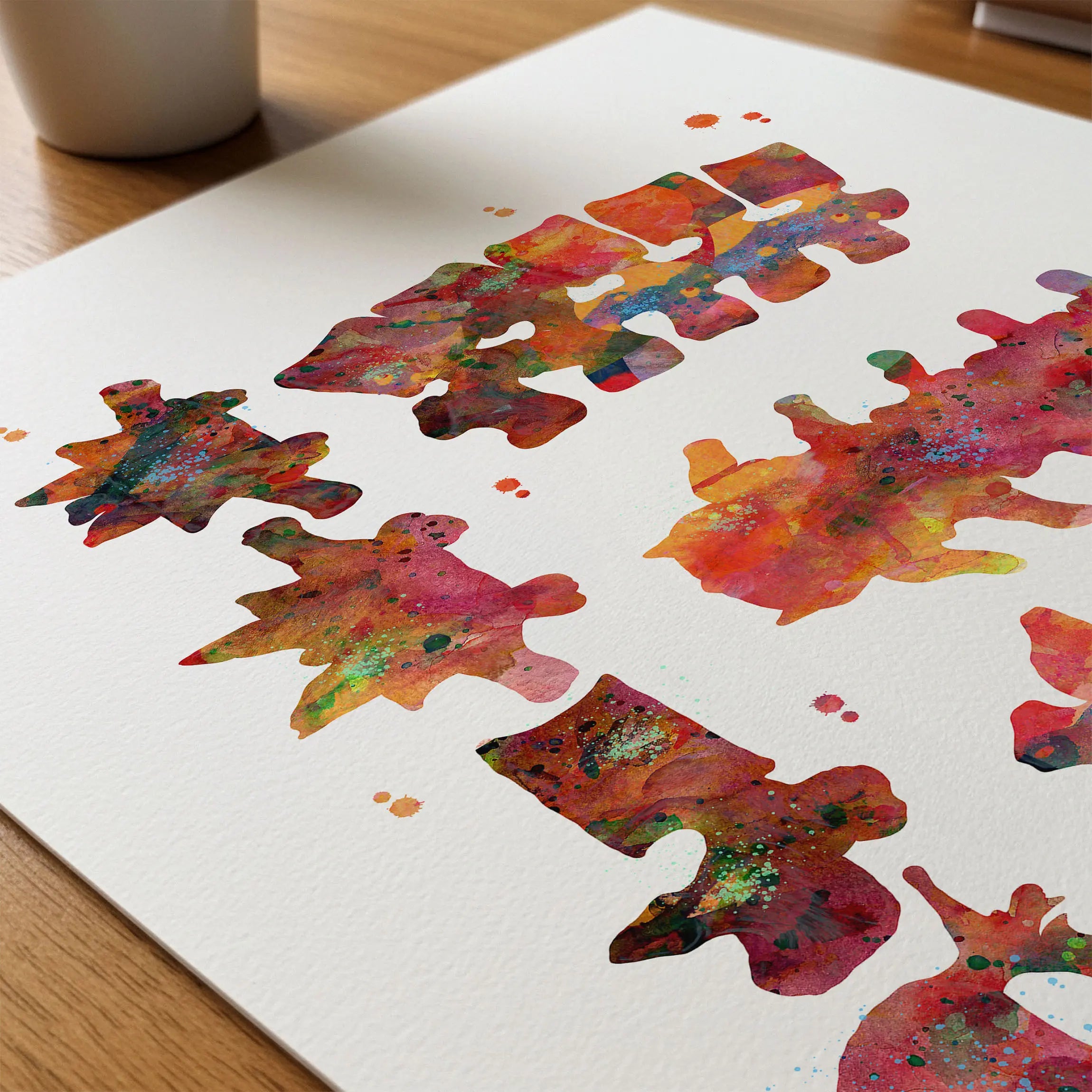 Close-up of vertebral bones anatomy watercolor print showing paper texture and grain