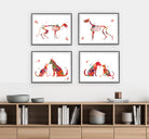 veterinary print set watercolor print hanging in a veterinary clinic corridor