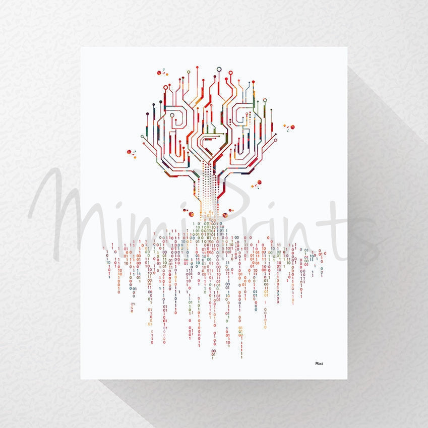 Abstract Tree With Binary Code Roots Science Art Print