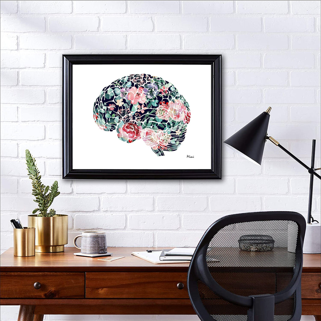 Brain Anatomy Print In Floral Style