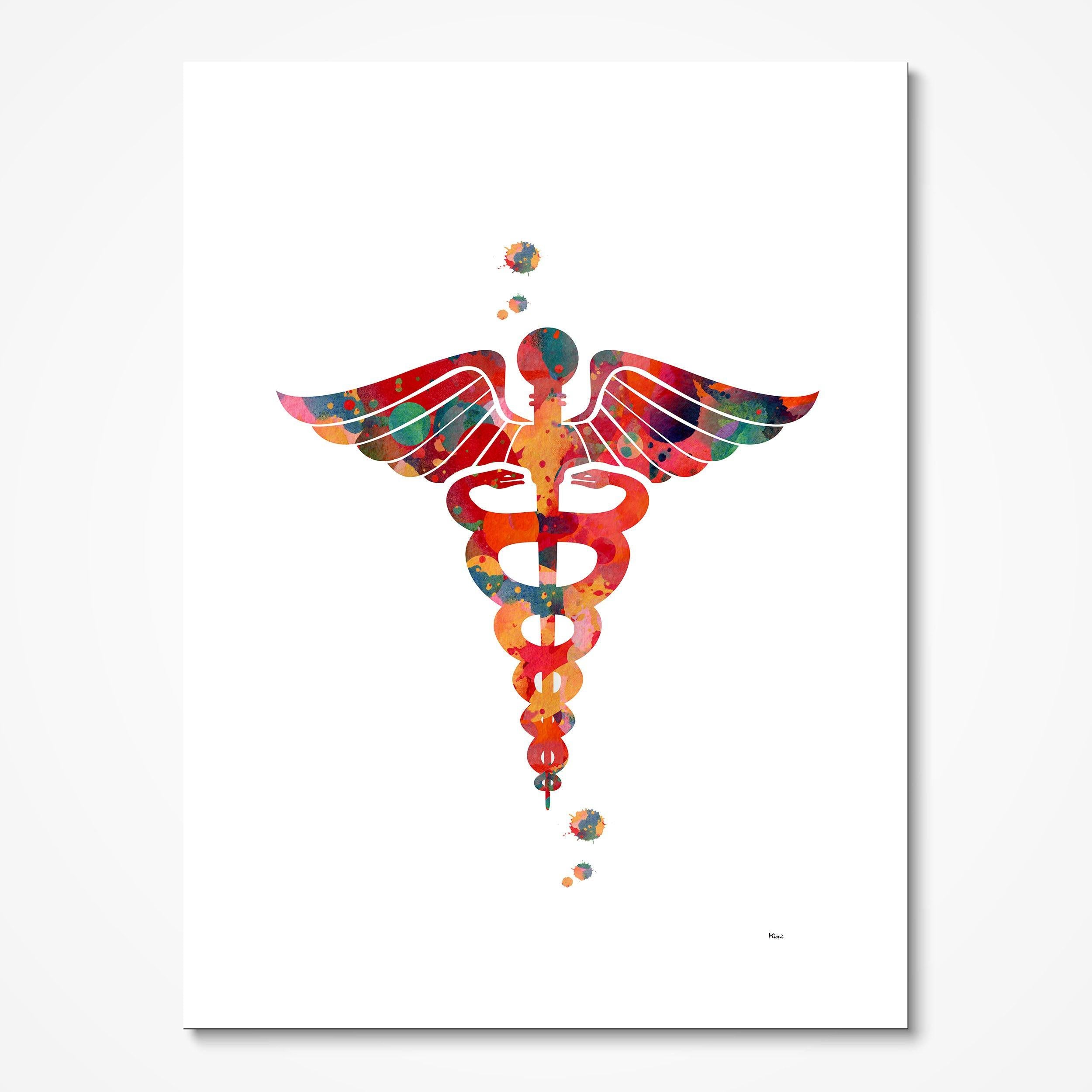 Caduceus Symbol Medical Art Watercolor Print