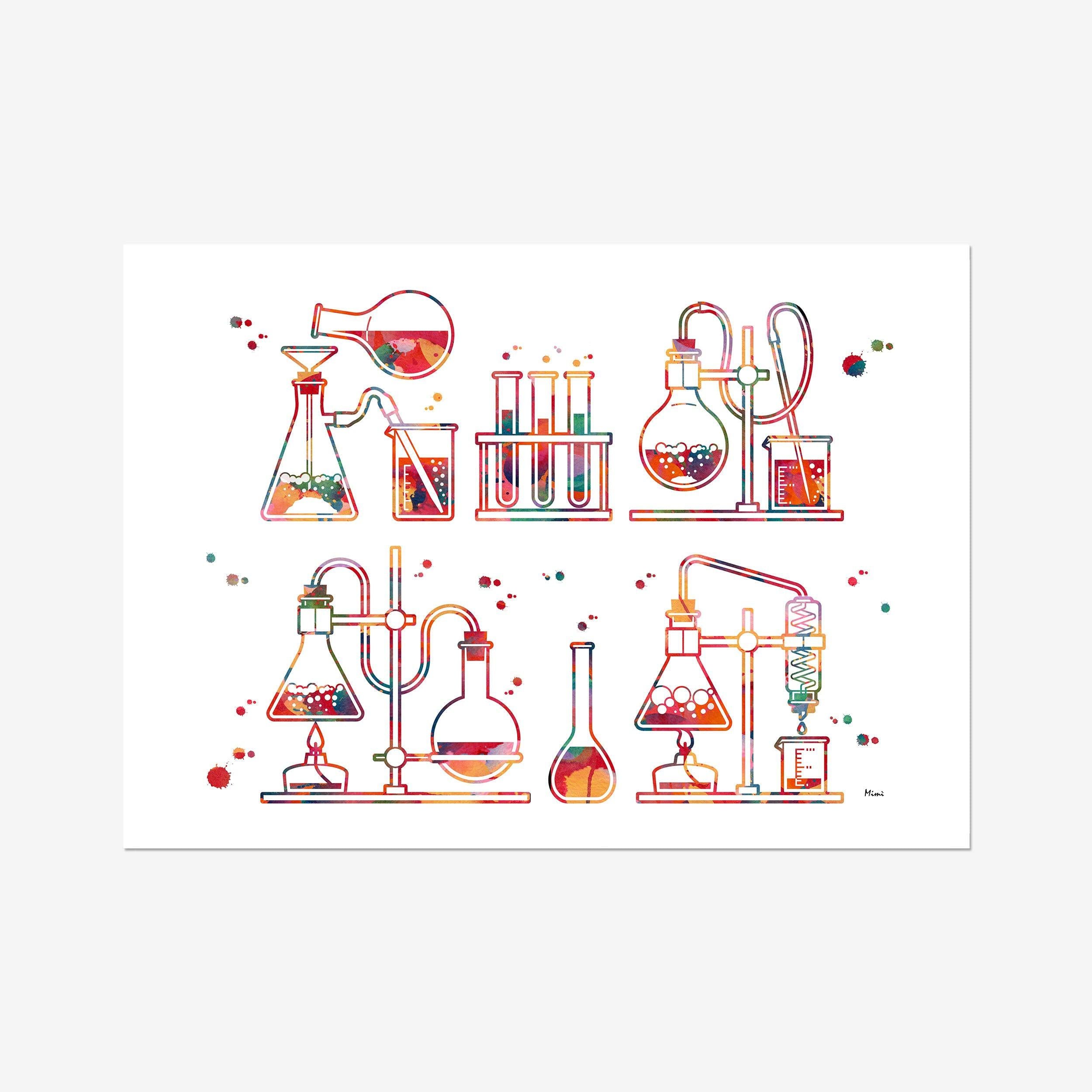 Chemistry Lab Test Tools Watercolor Print Abstract science Art Poster