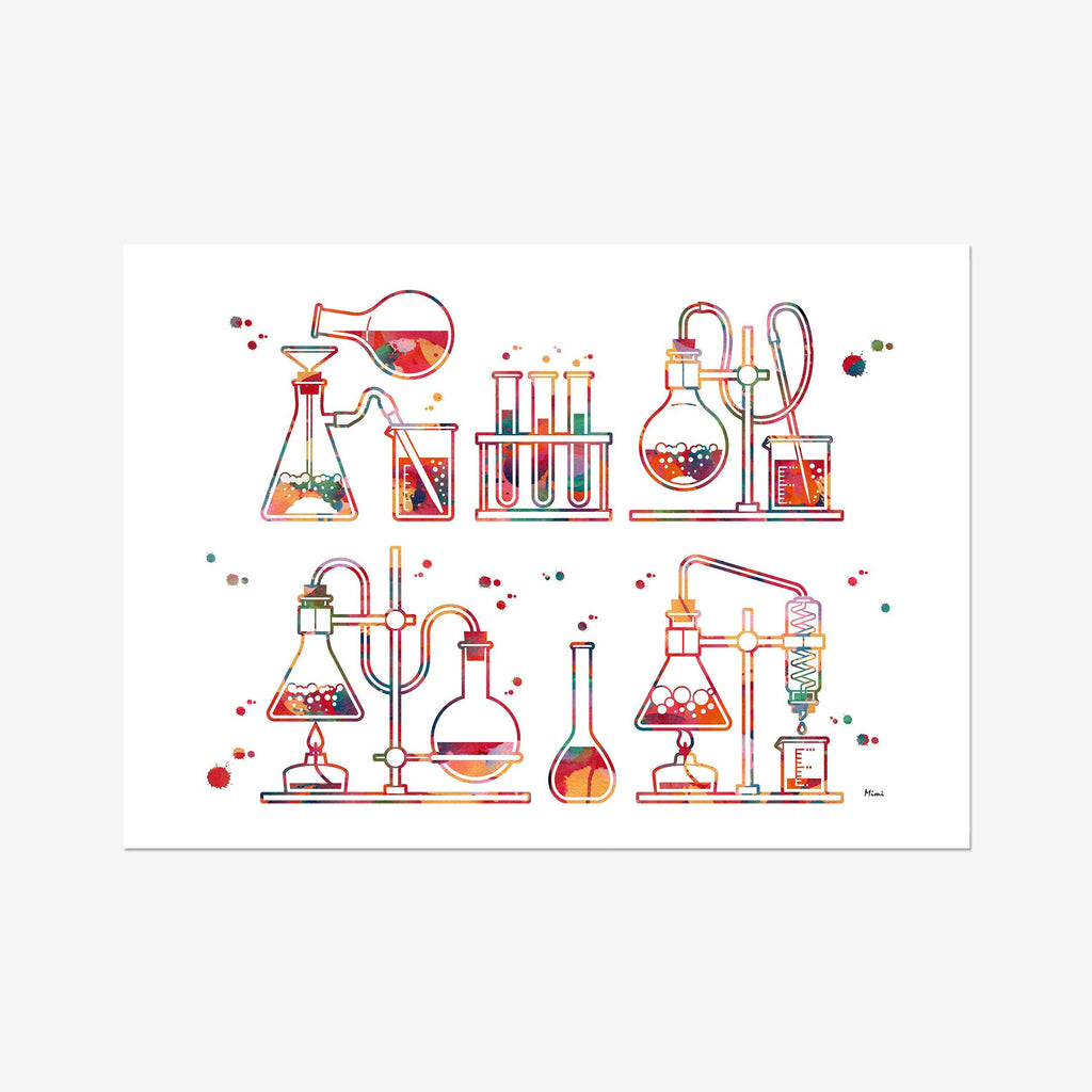Chemistry Lab Test Tools Watercolor Print Abstract science Art Poster