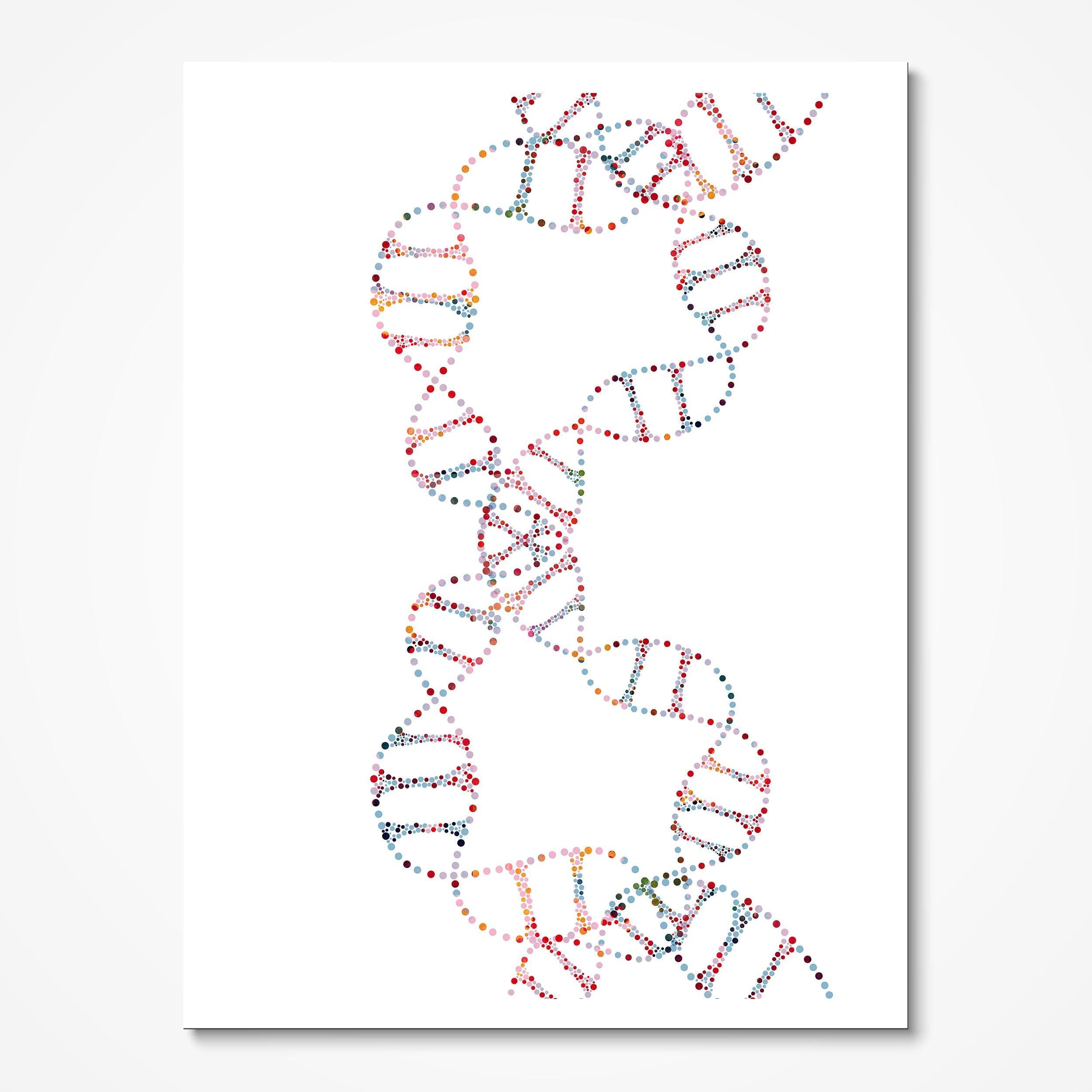 Dna Double Helix Genetics Science Print, DNA Molecule Abstract Illustration Biology Lab Wall Decor