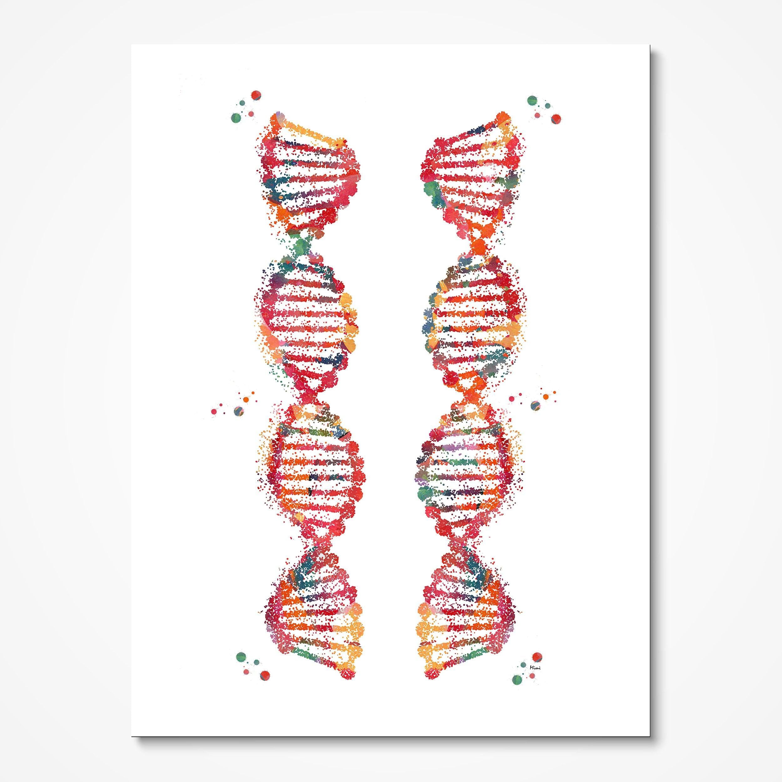 Dna Sciart Print Double Helix Watercolor DNA science Print Abstract Biology Art Genetics Dna Structure