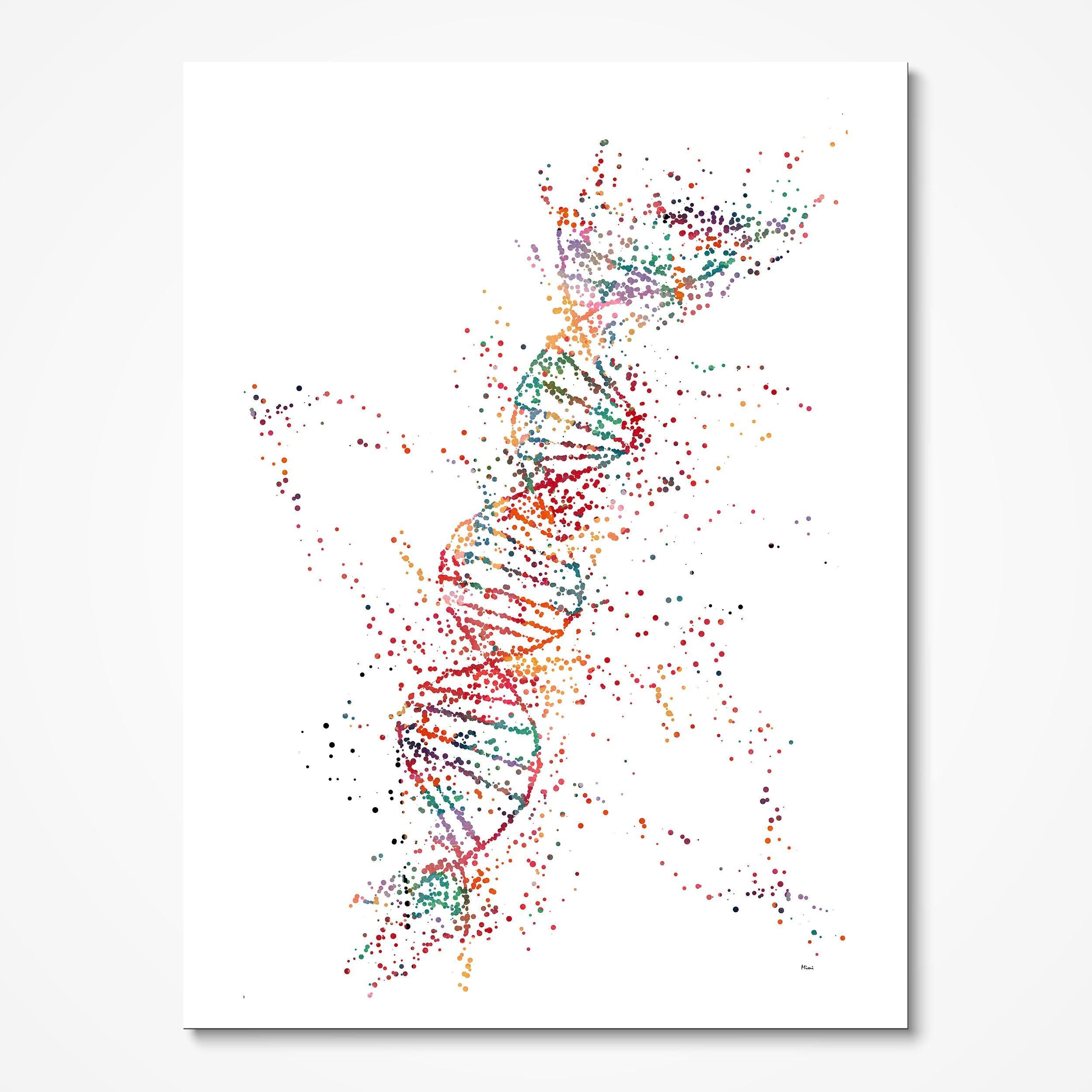 Dna Science Art Print Dna Single Helix Watercolor Poster Genetics Art Abstract Dna Illustration