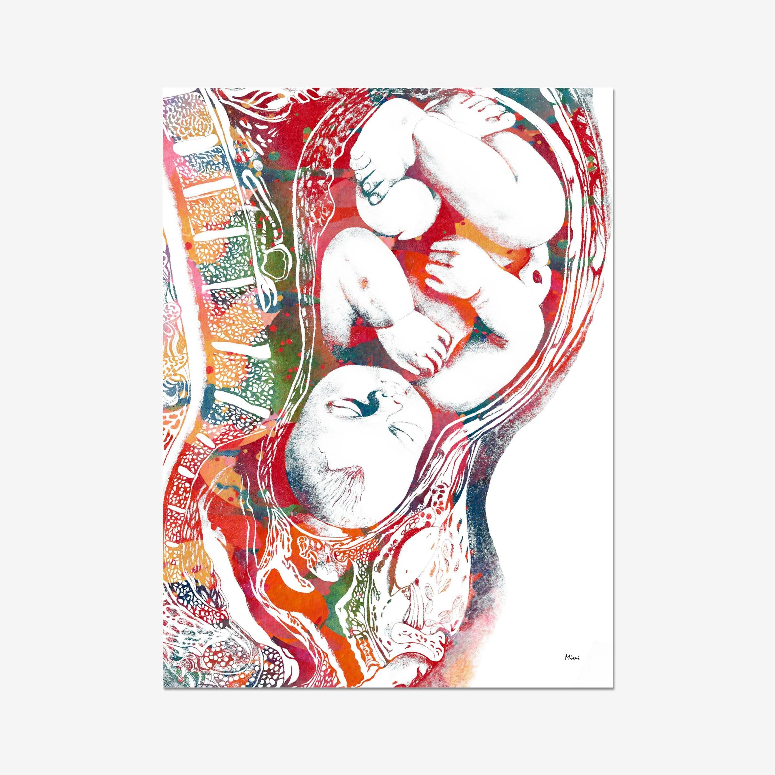 Full-term Baby In Womb Anatomy Print Child Birth Illustration Ob-Gyn Clinic Wall Decor