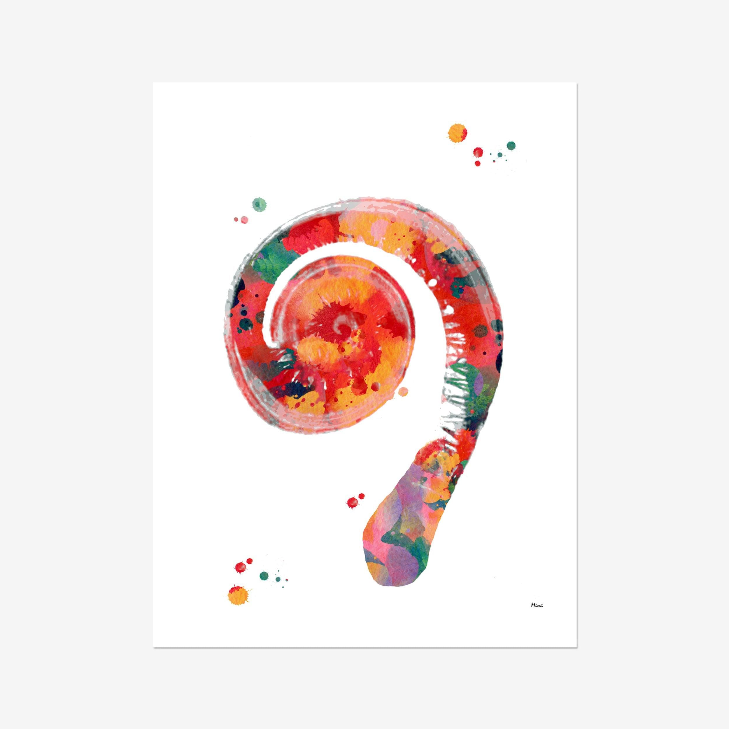 Human Ear Cochlea Anatomy Art Watercolor Print