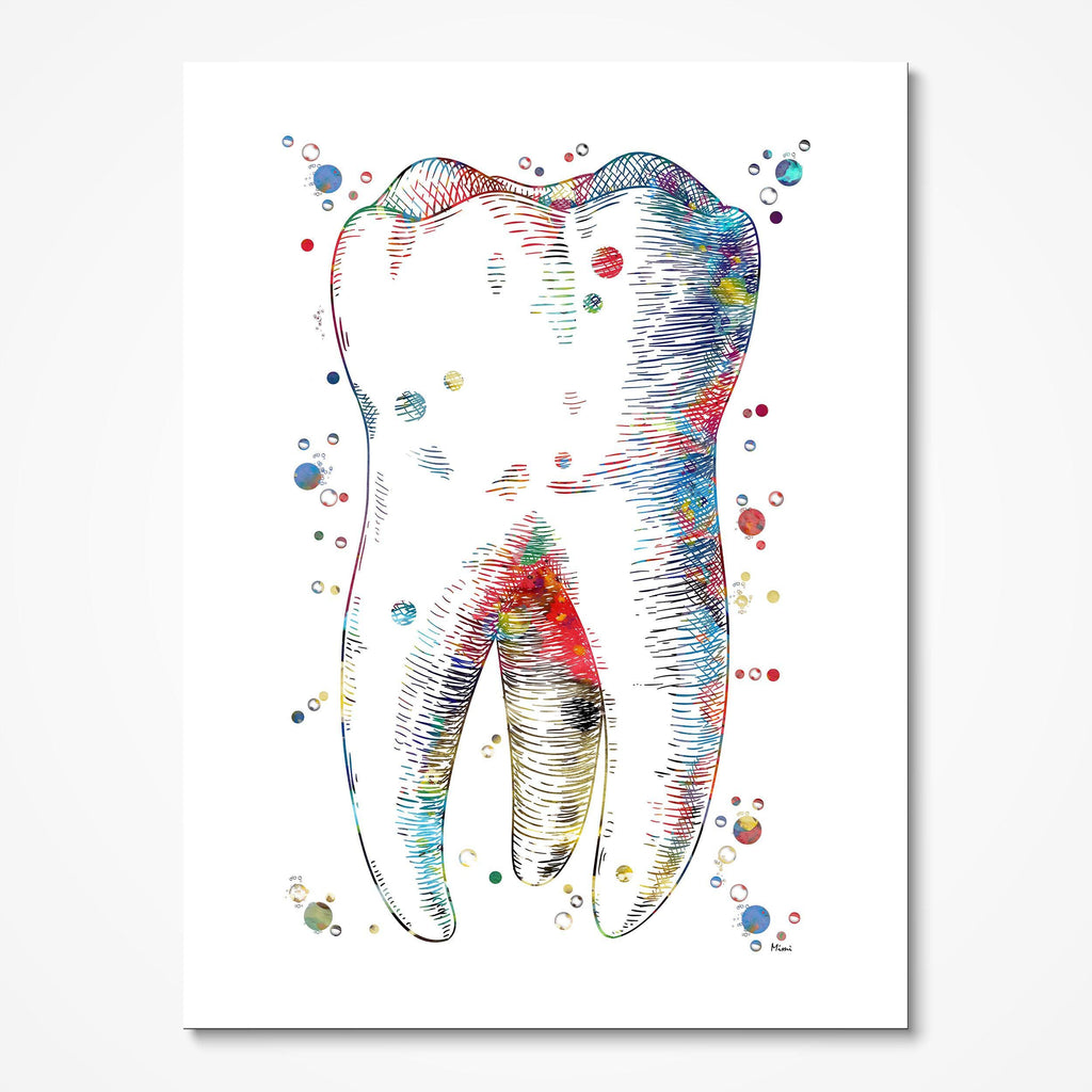 Molar Tooth Abstract Anatomy Watercolor Print Dental Art Dentist Clinic Wall Decor