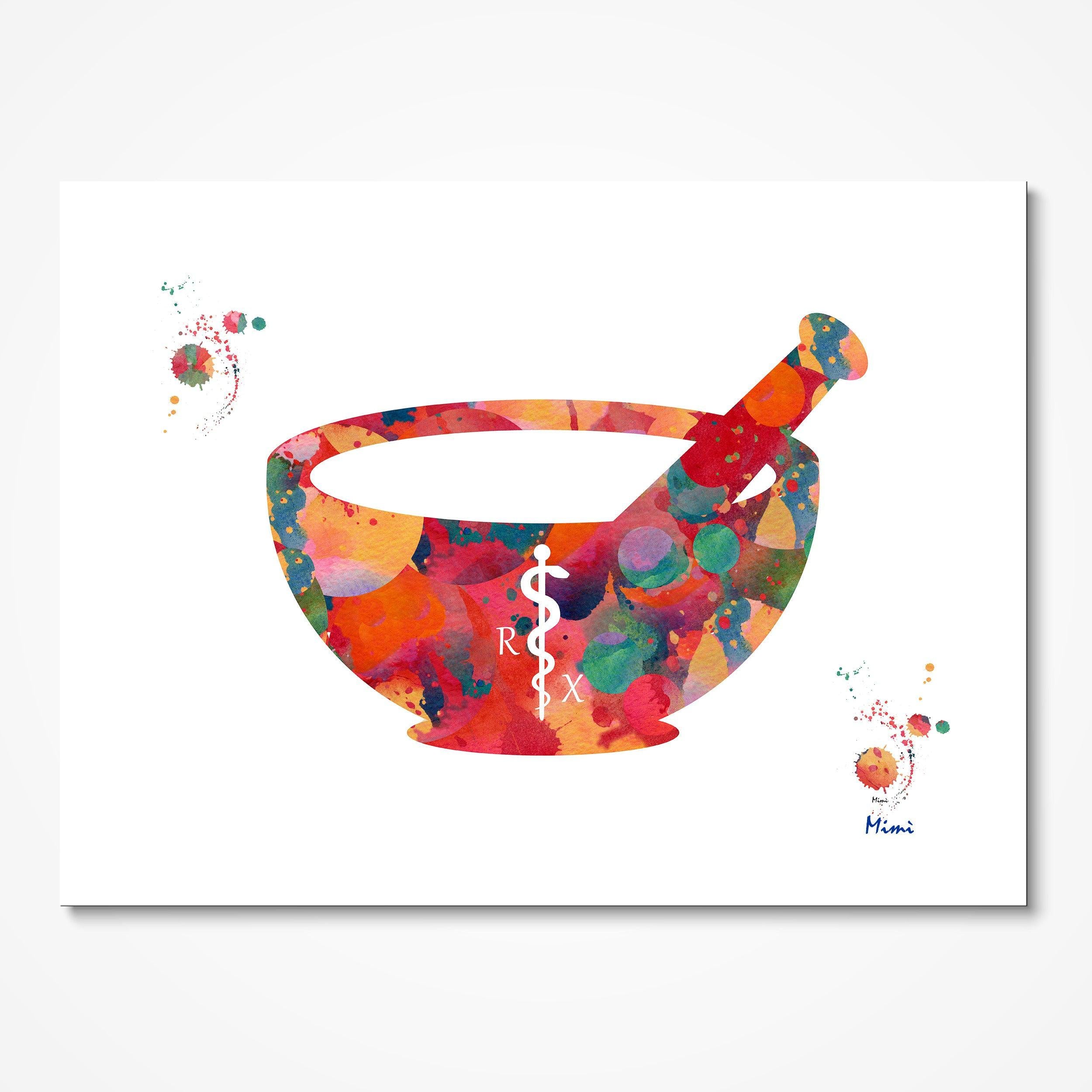 Pharmacy Symbol Pestle And Mortar Watercolor Print Pharmacy Symbol Medical Profession Poster