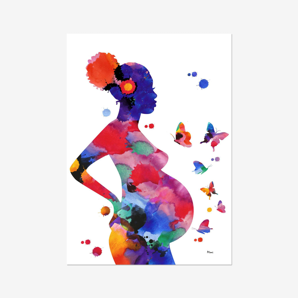 Pregnancy Print Afro Puff Woman With Child Watercolor Medical Art Poster Gynecology Midwifery print OG_GYN Art Print