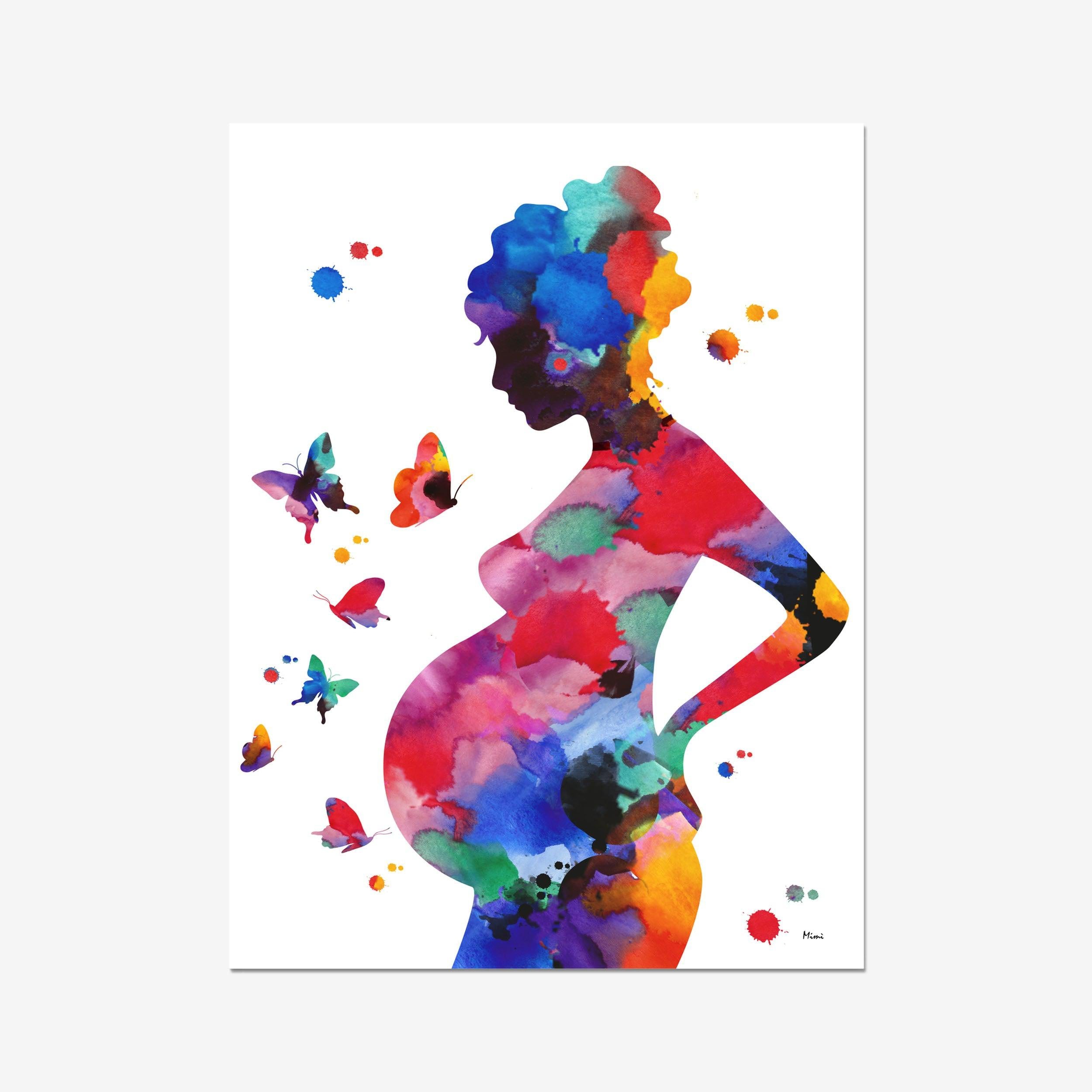 Pregnancy Watercolor Print Woman With Child Ob-Gyn Fertility Clinic Wall Decor