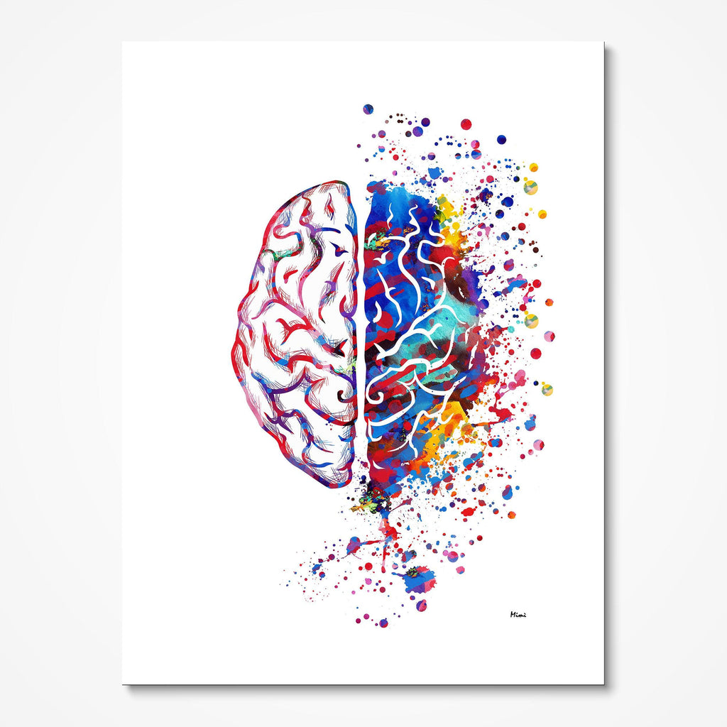 Right Brain Left Brain Watercolor Print Creative Side and Logic Side of the Brain Anatomy Art Neuroscience Poster