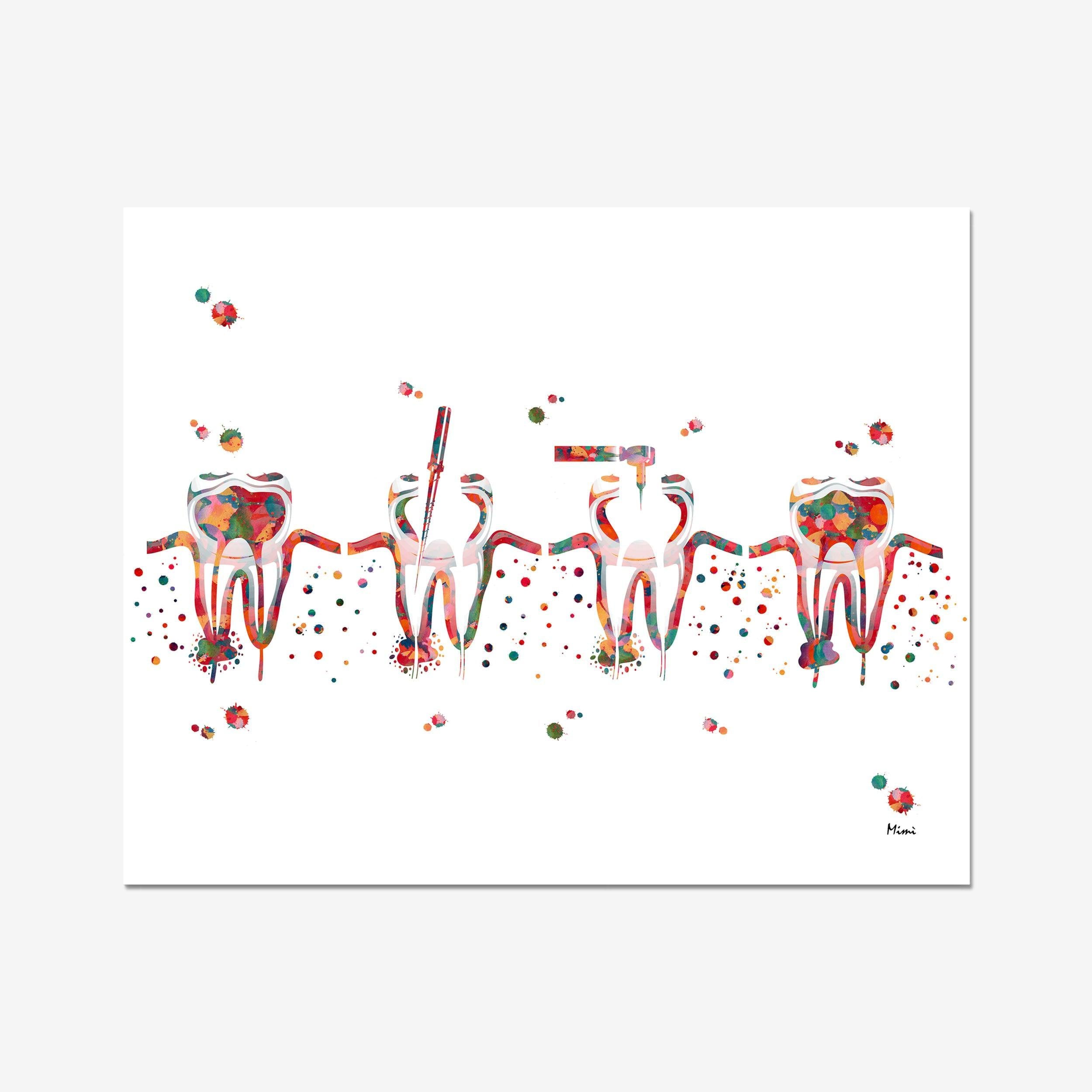 Root Canal Procedure Dental Art Print Endontic Therapy Illustration Stomatology Dentist Clinic Wall Art