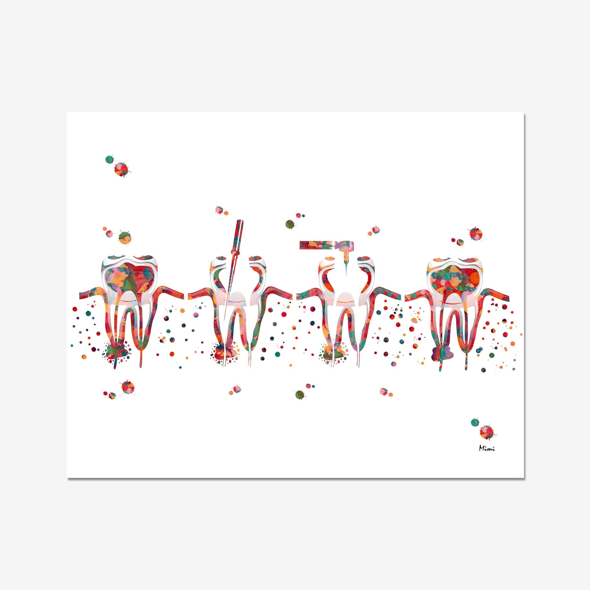 Root Canal Procedure Dental Art Print Endontic Therapy Illustration Stomatology Dentist Clinic Wall Art