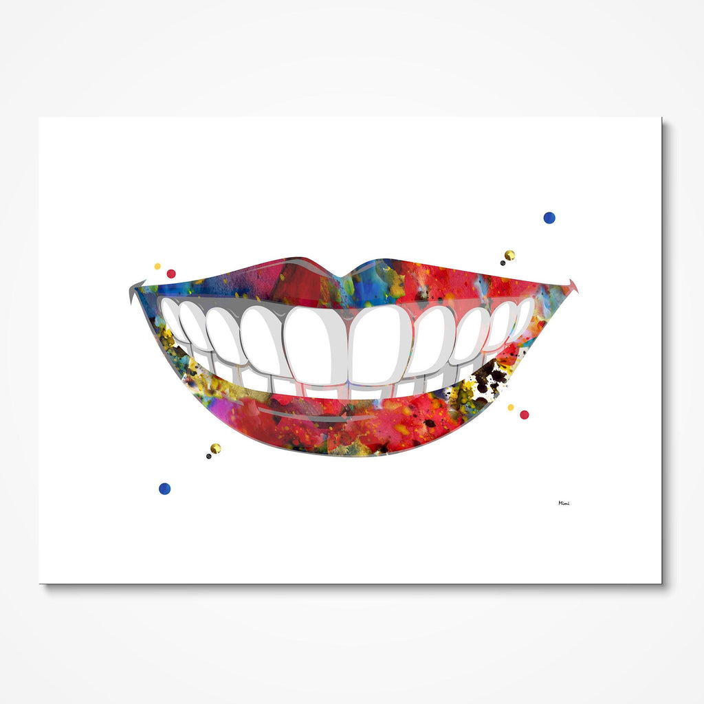 Smiling Mouth Watercolor Print Dental Care Therapy Dentist Clinic Wall Decor