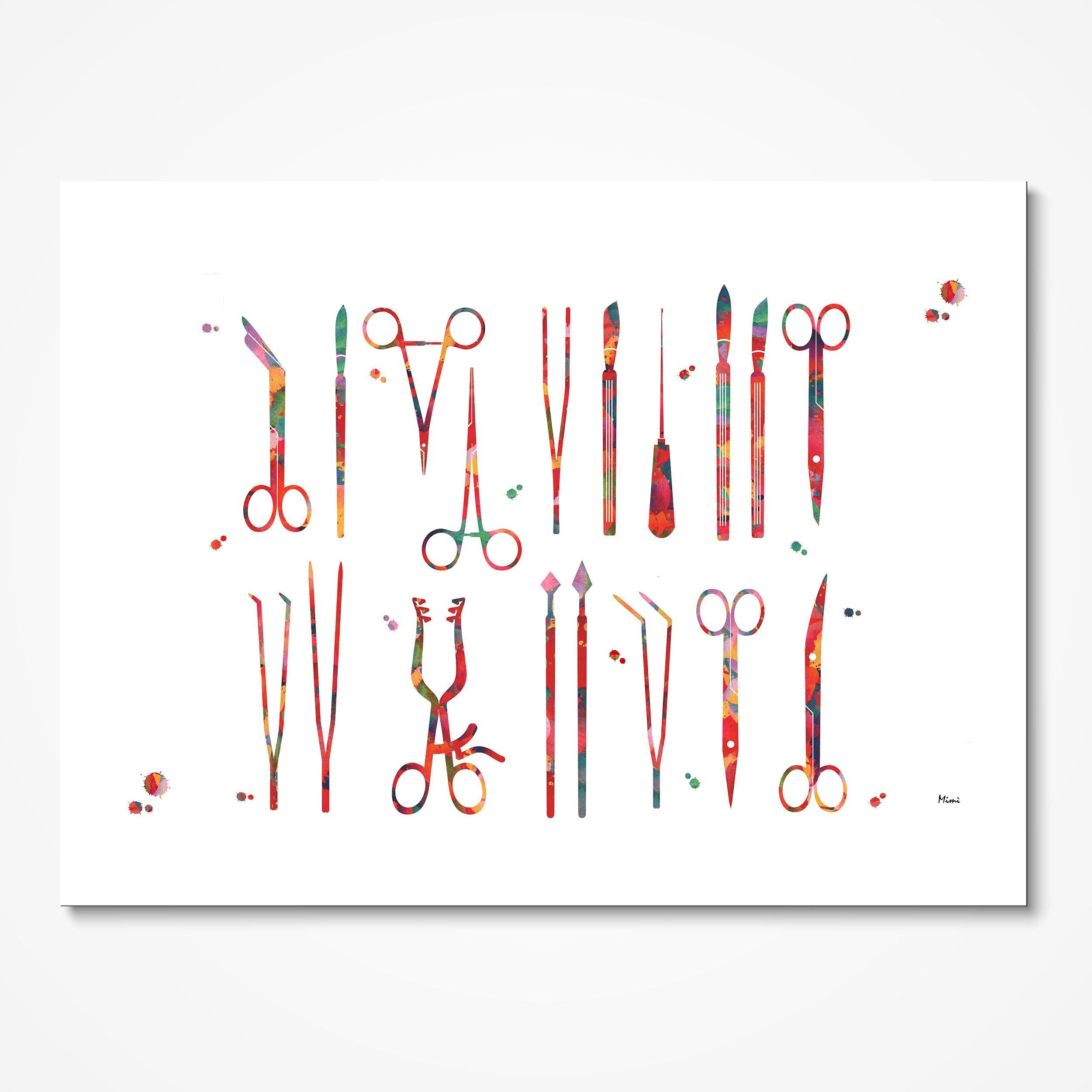 Surgical Tools Anatomy Art Watercolor Print Medical Clinic Wall Decor
