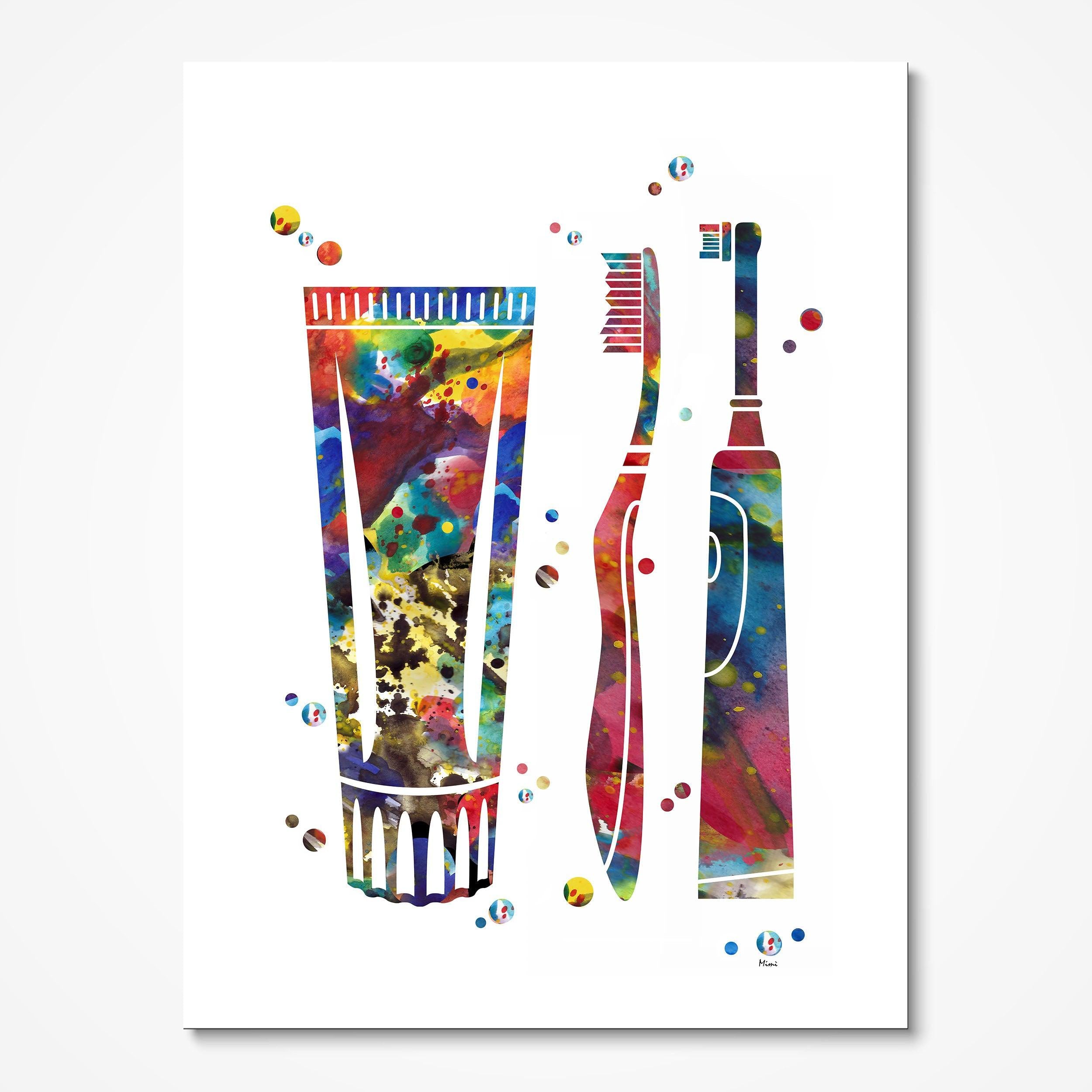 Toothpaste And Toothbrush Dental Care Watercolor Print