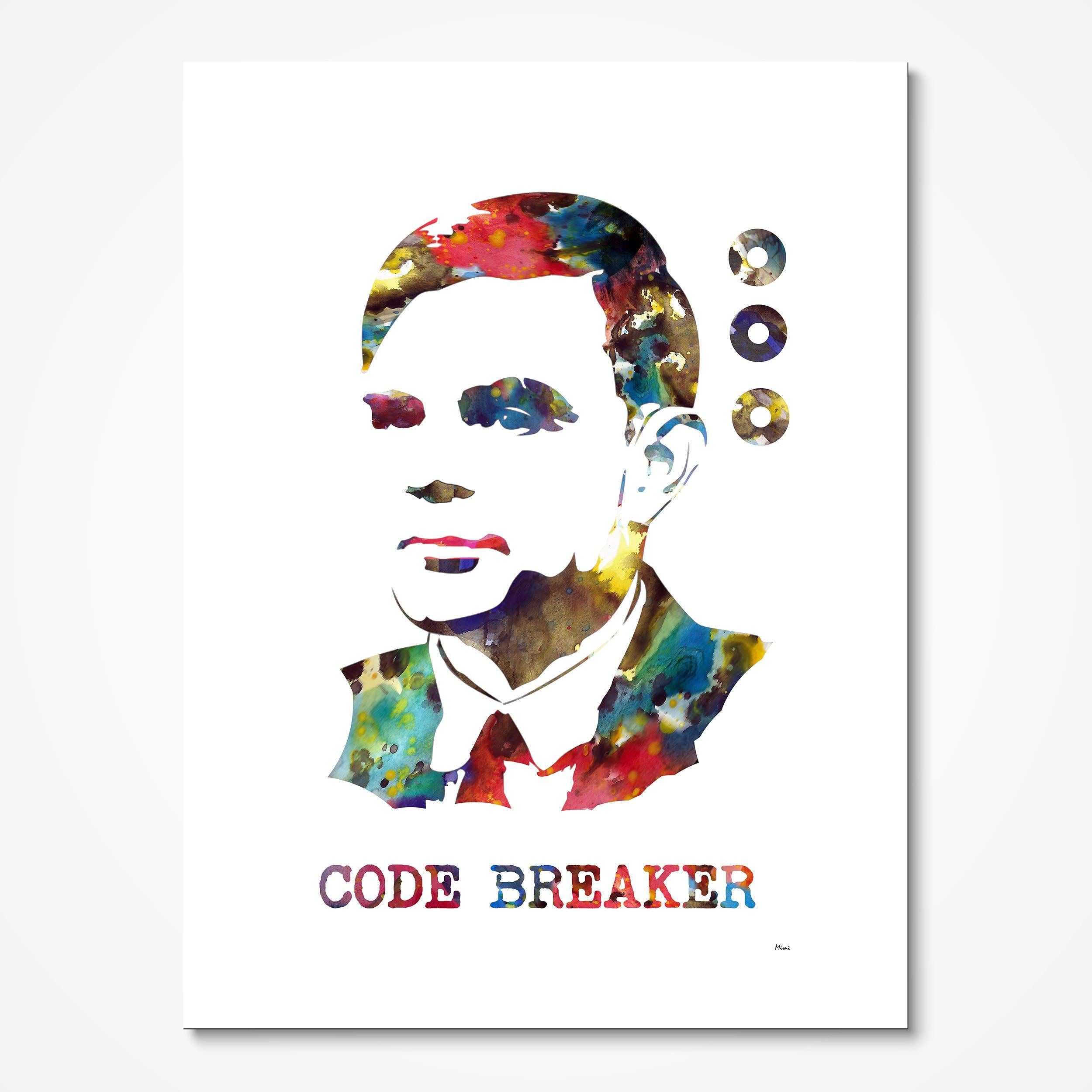 Alan Turing watercolor art print for technology office wall decor