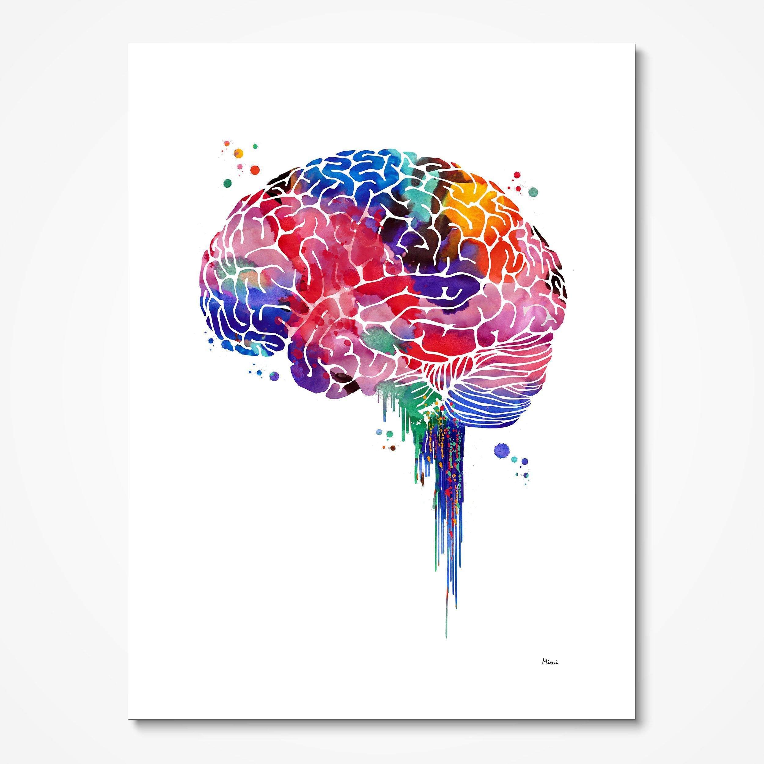 Brain Lobes Lateral View watercolor art print for neurology clinic wall decor