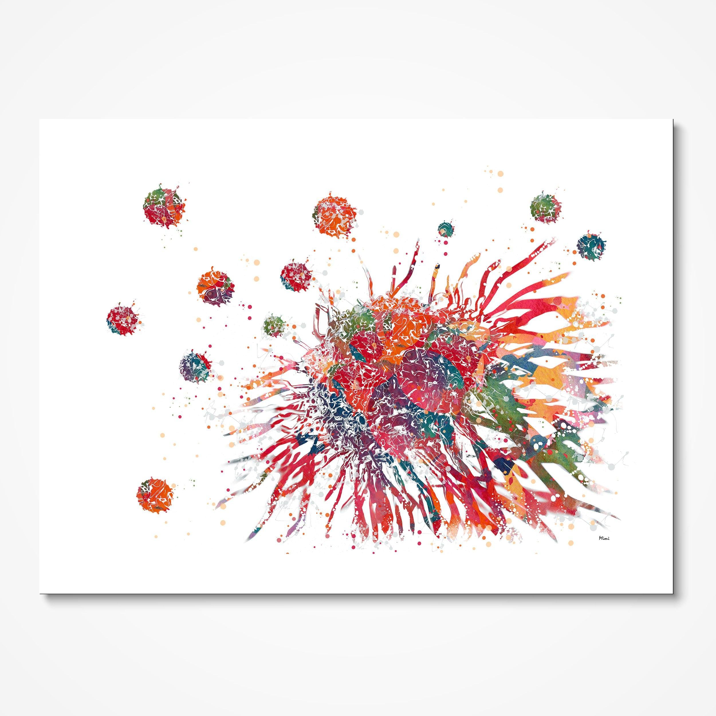 Cancer Cell Abstract watercolor art print for cell biology lab wall decor