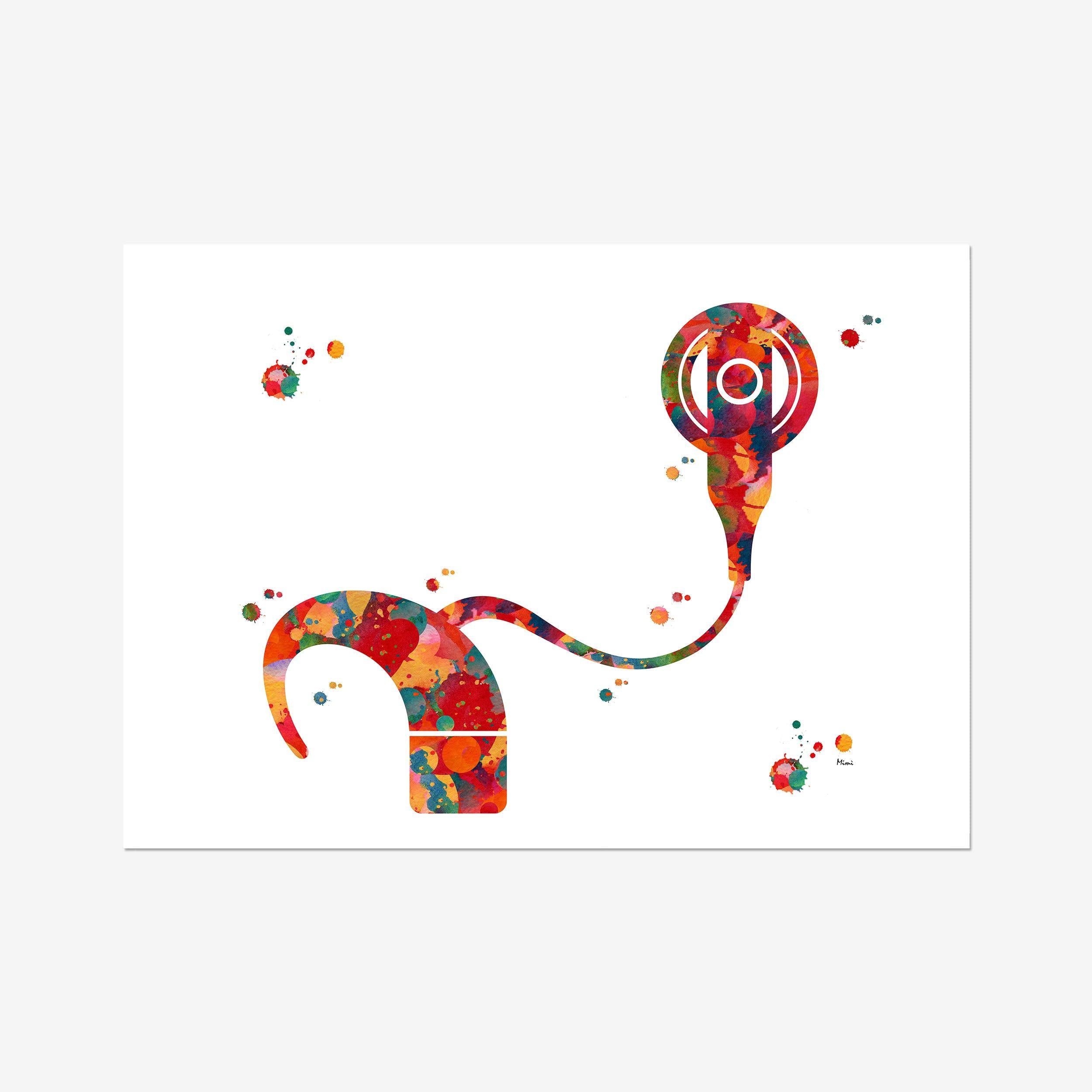 Cochlear Implant watercolor art print for audiology clinic wall decor
