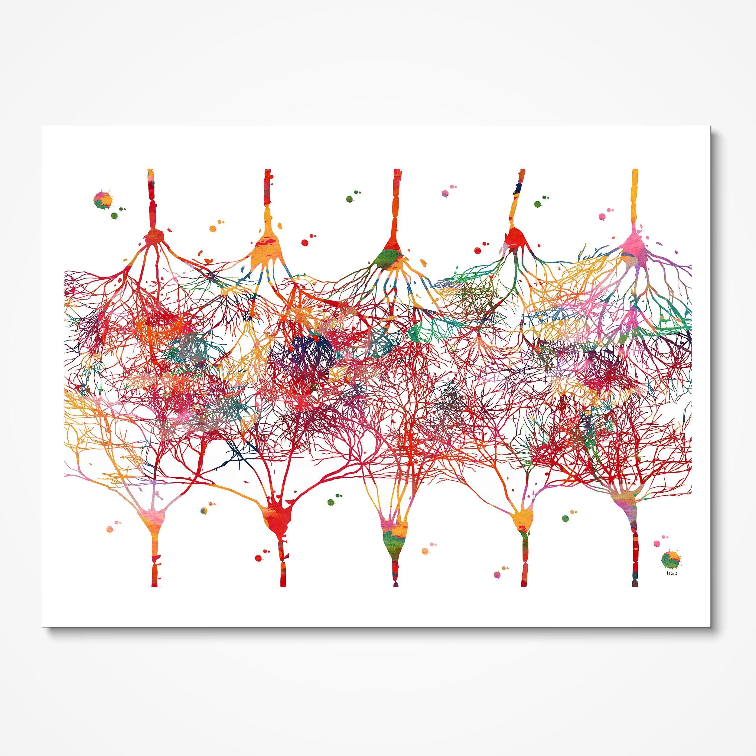 Cortical Neurons Neocortex watercolor art print for neurology clinic wall decor