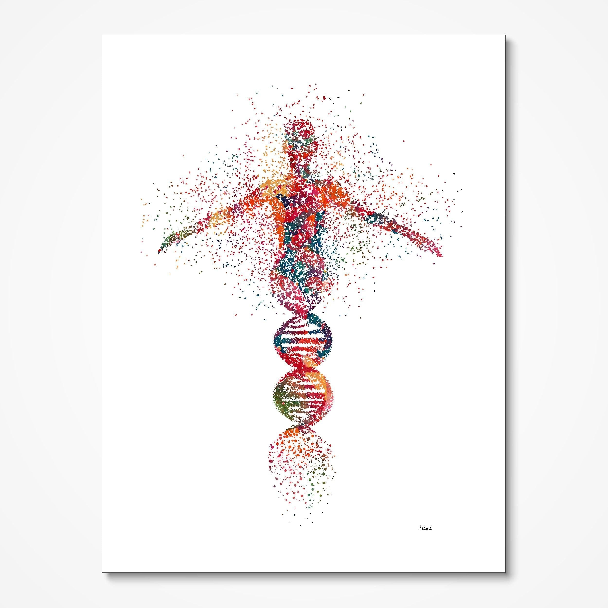 DNA Woman Abstract Genetics watercolor art print for genetics lab wall decor