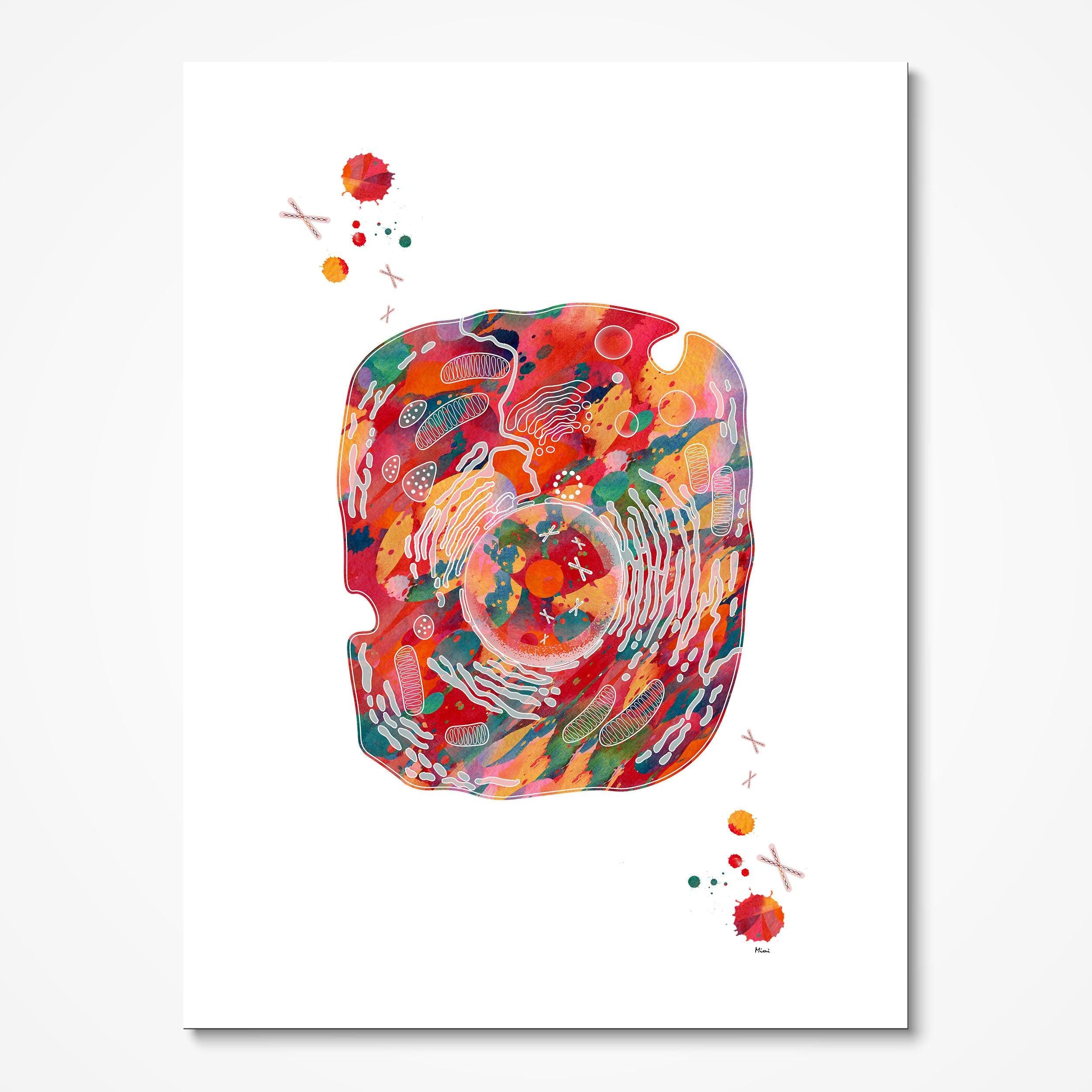 Eukaryotic Cell Abstract watercolor art print for cell biology lab wall decor
