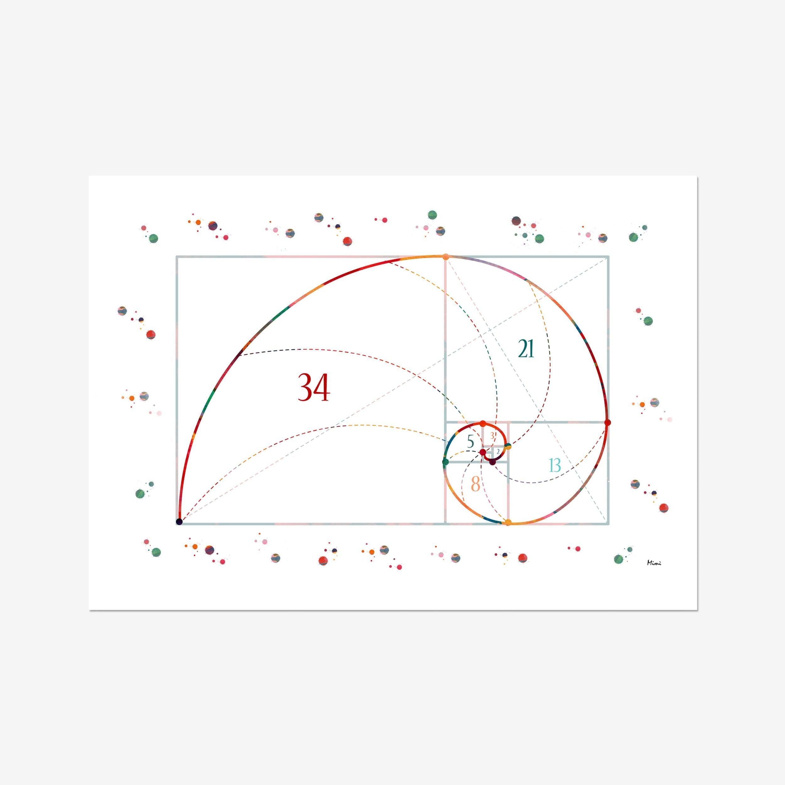 Fibonacci Sequence watercolor art print for science office wall decor