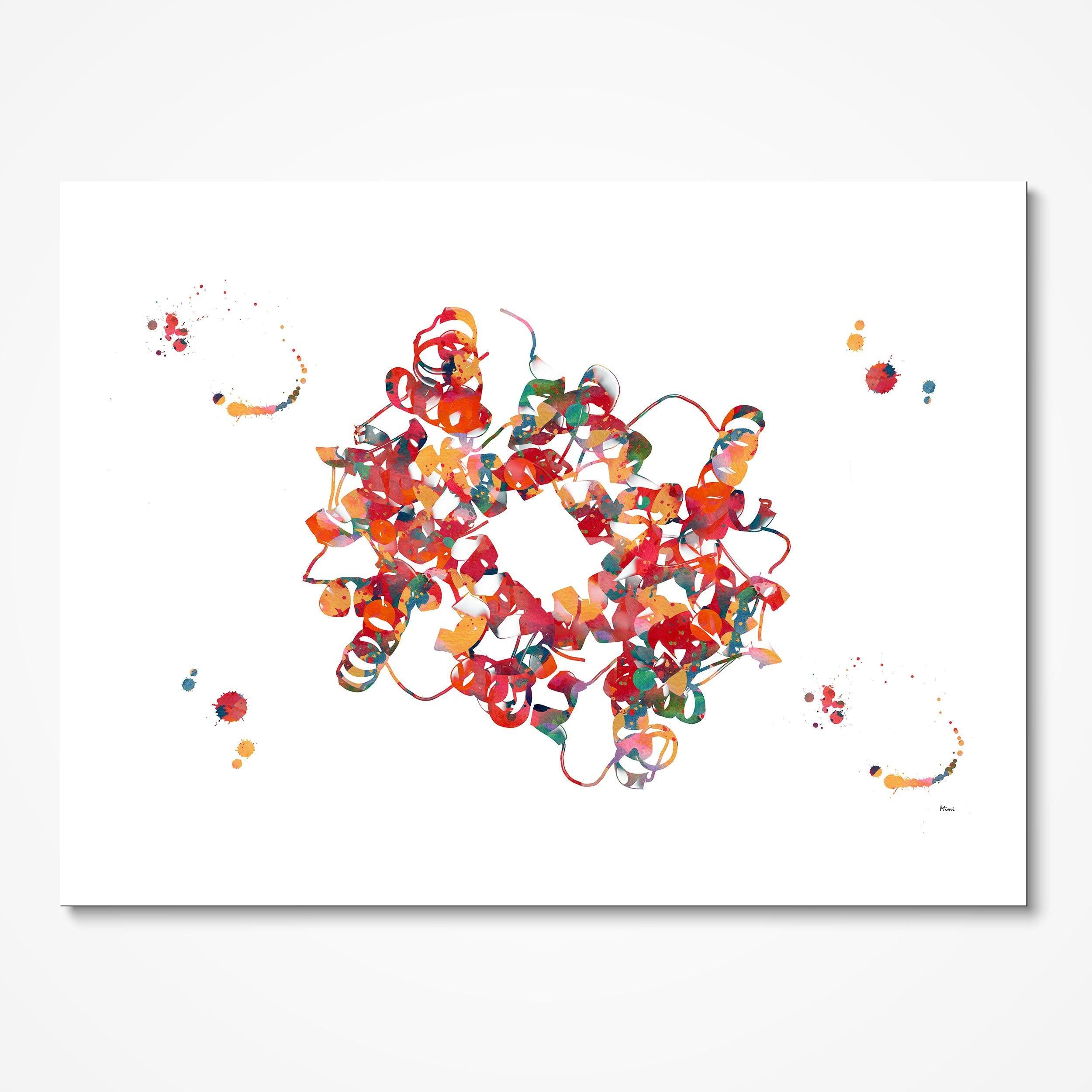 Hemoglobin & Heme Group watercolor art print for hematology lab wall decor