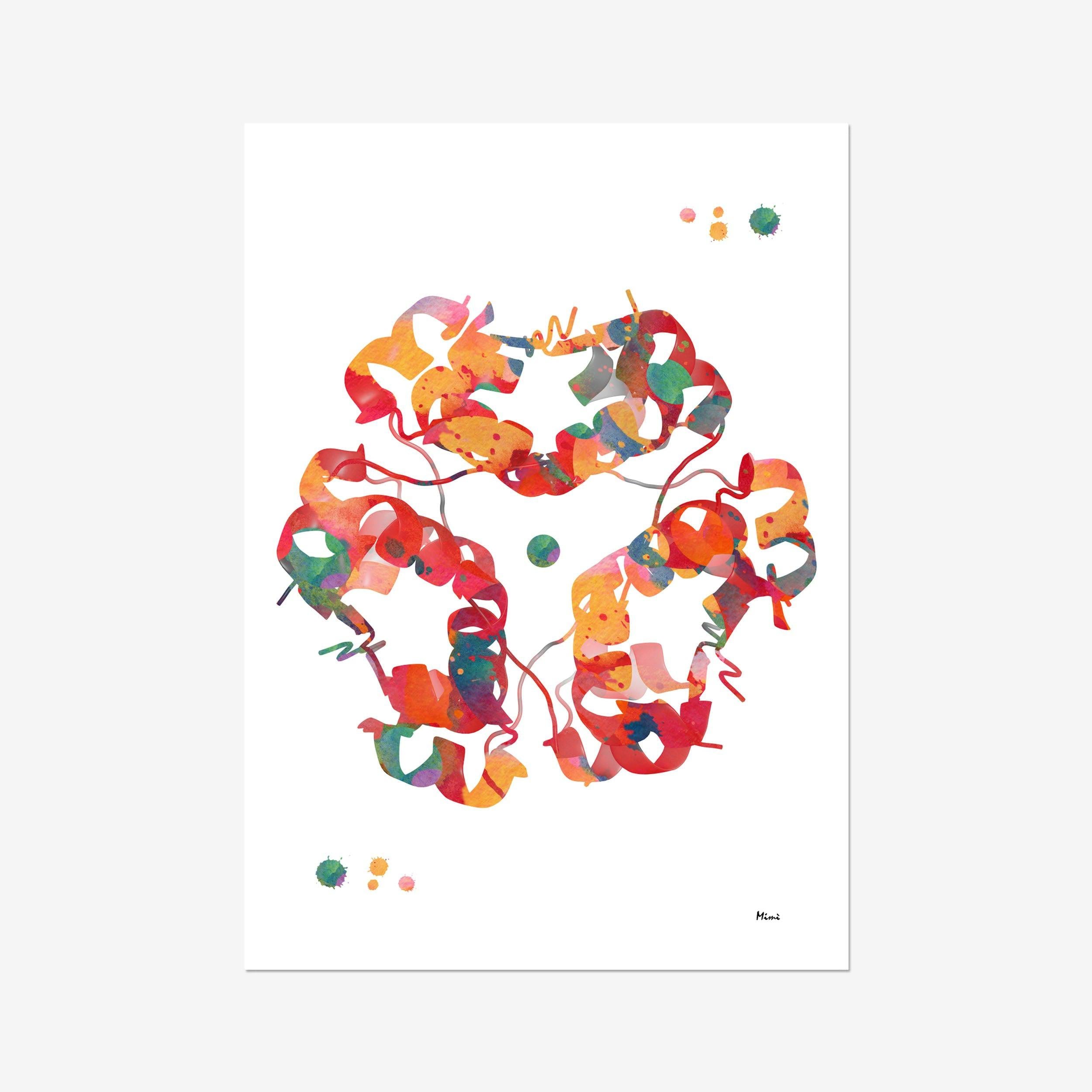 Insulin Molecular Structure watercolor art print for science lab wall decor