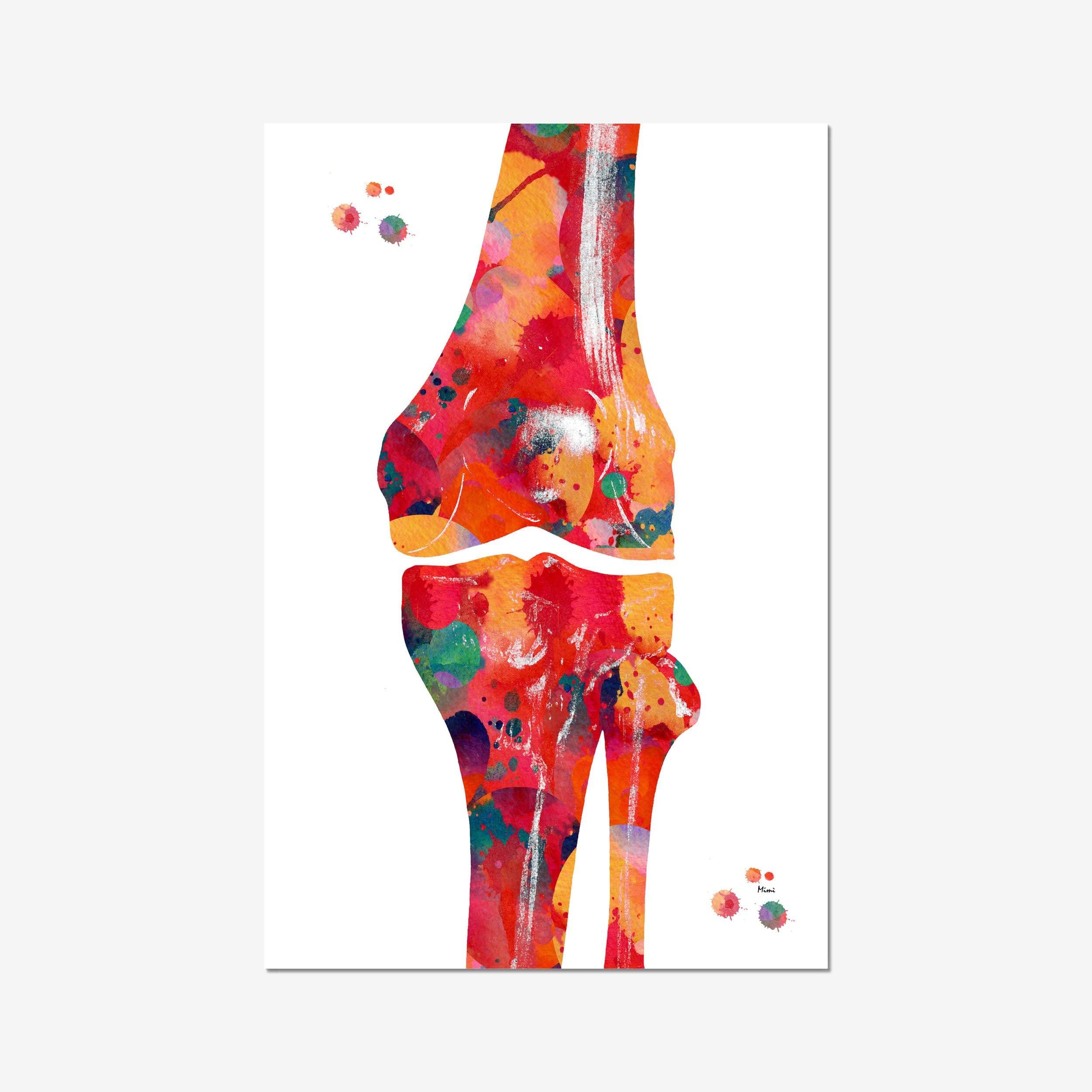 Knee Bone Anatomy watercolor art print for orthopedic clinic wall decor