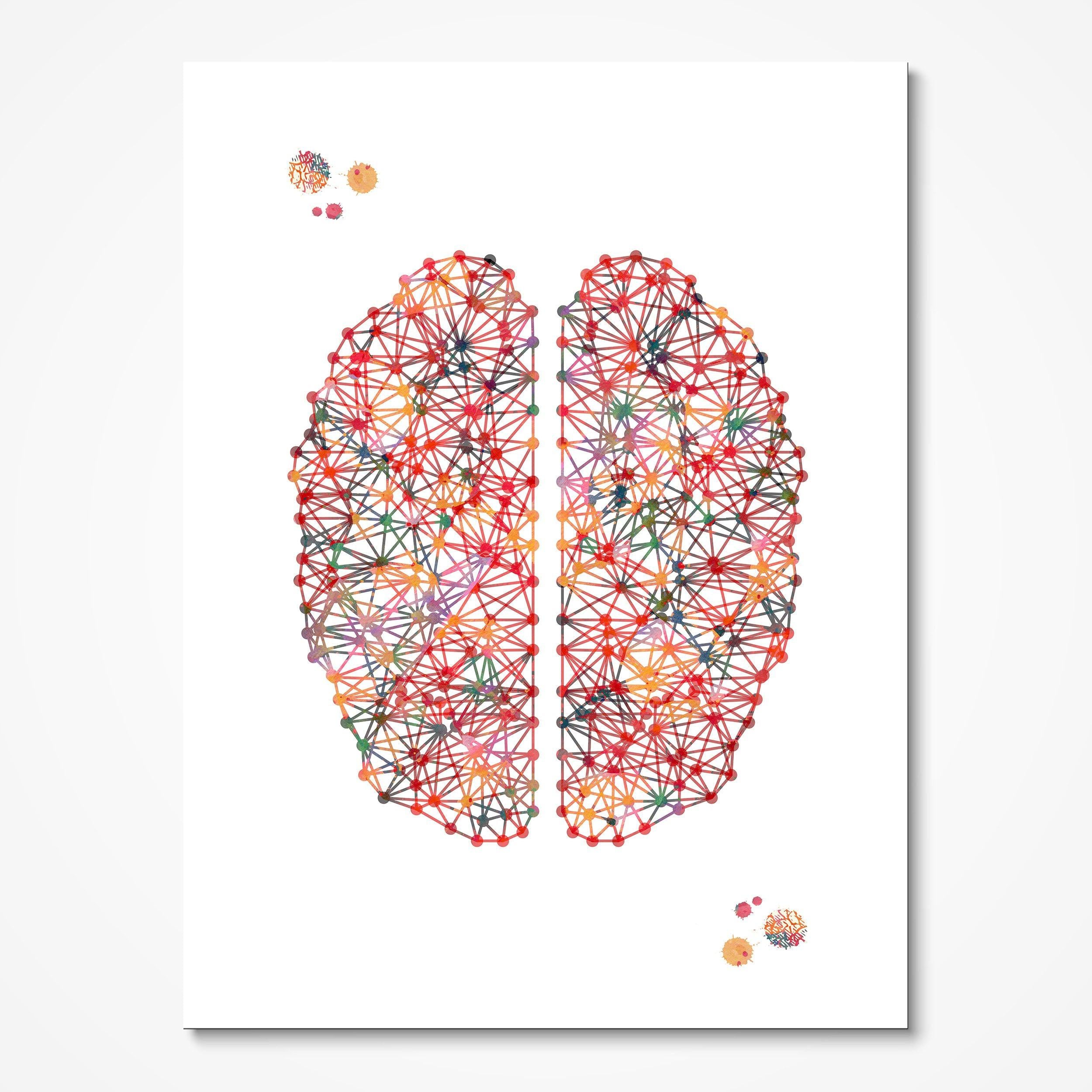 Minimalist Abstract Brain watercolor art print for medical clinic wall decor