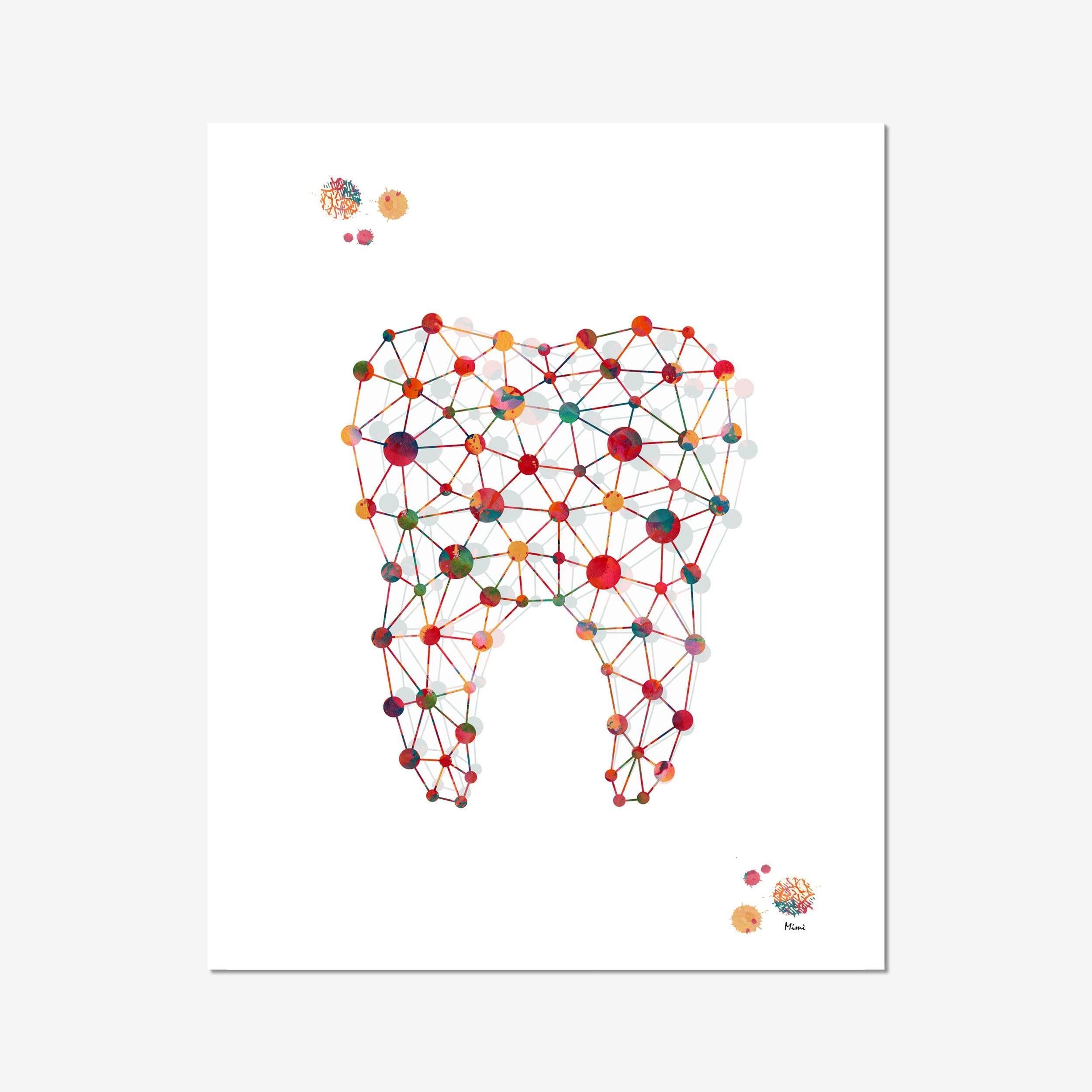 Minimalist Molar watercolor art print for dental clinic wall decor