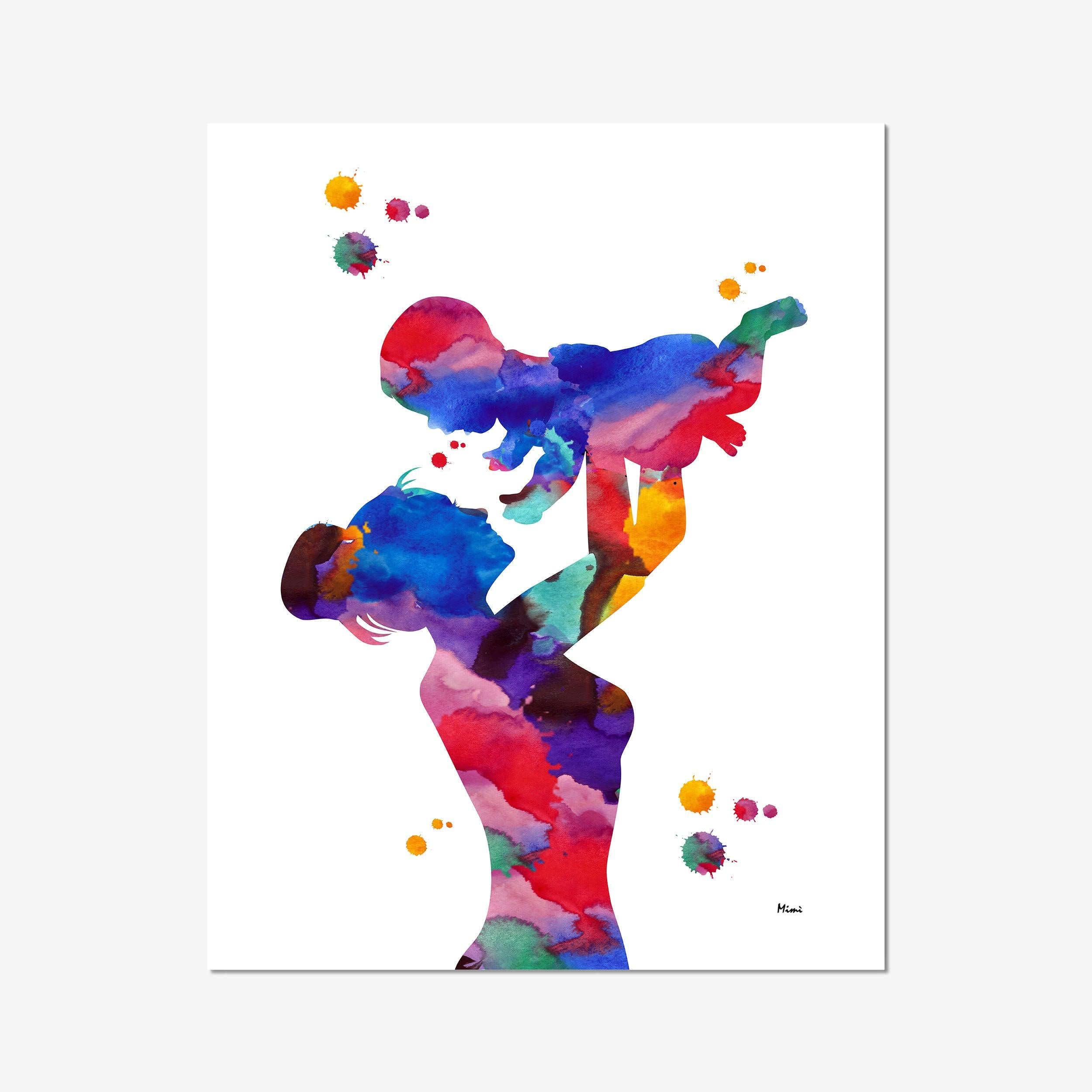 Mother Holding Her Child watercolor art print for nursery wall decor