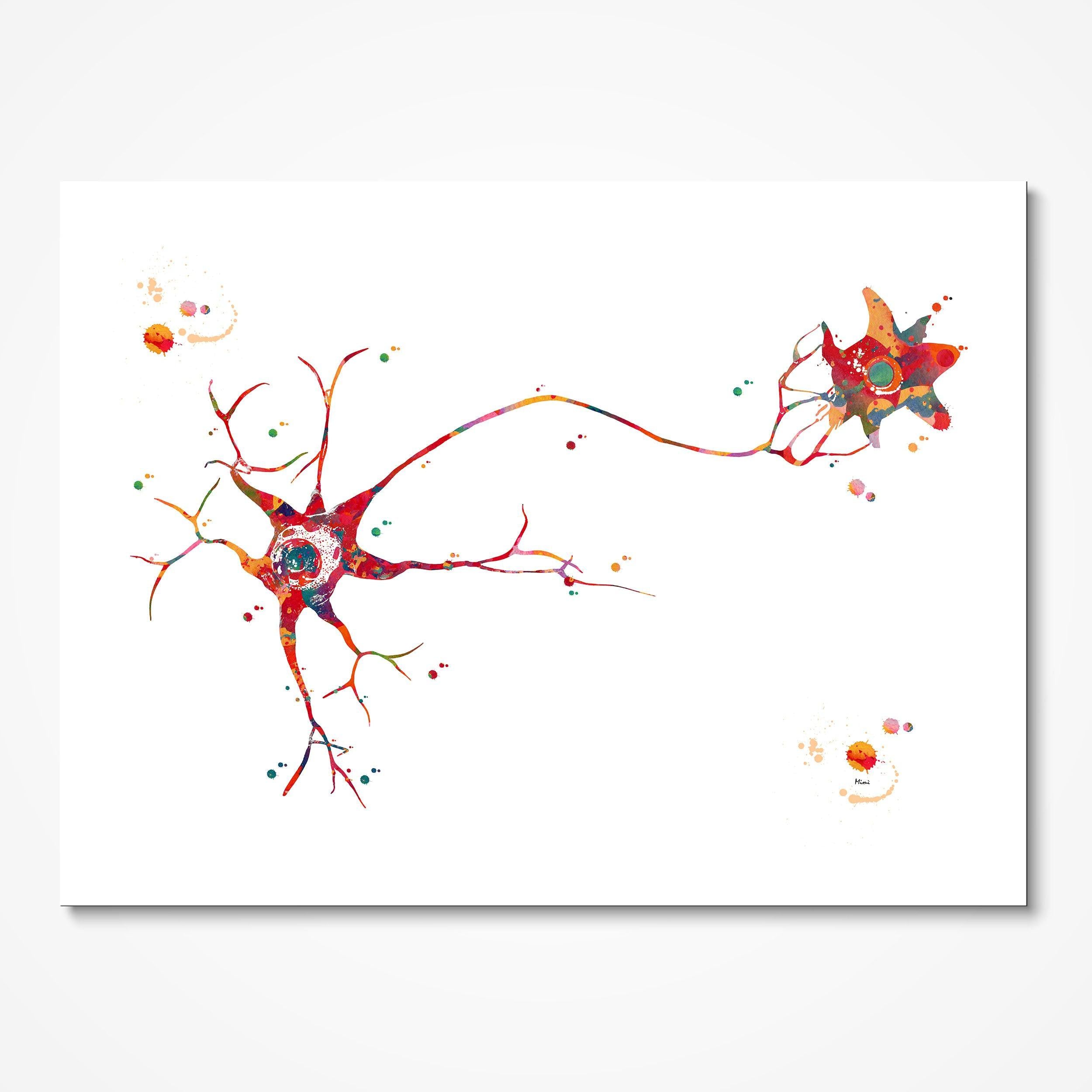Multipolar Neuron watercolor art print for neurology clinic wall decor