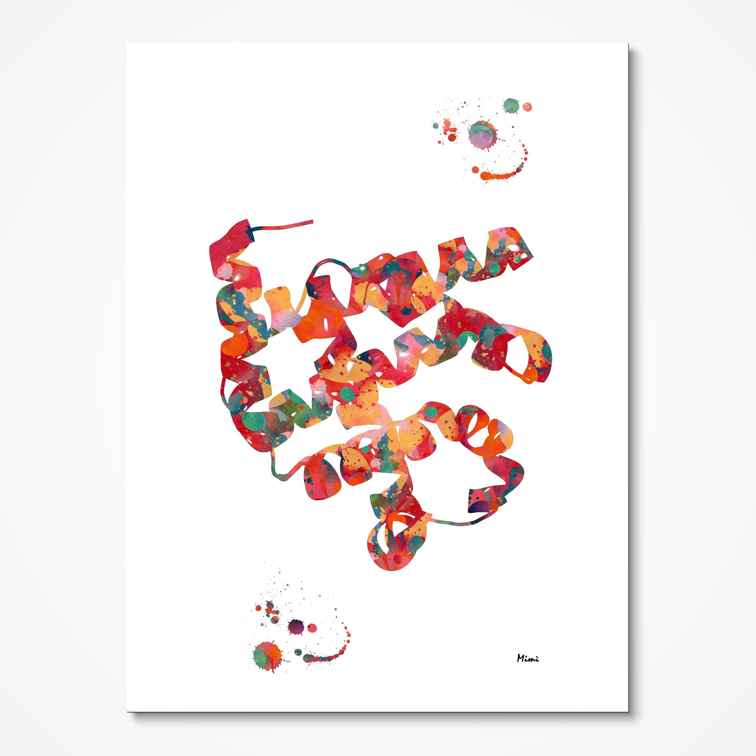Myoglobin Protein watercolor art print for biochemistry lab wall decor