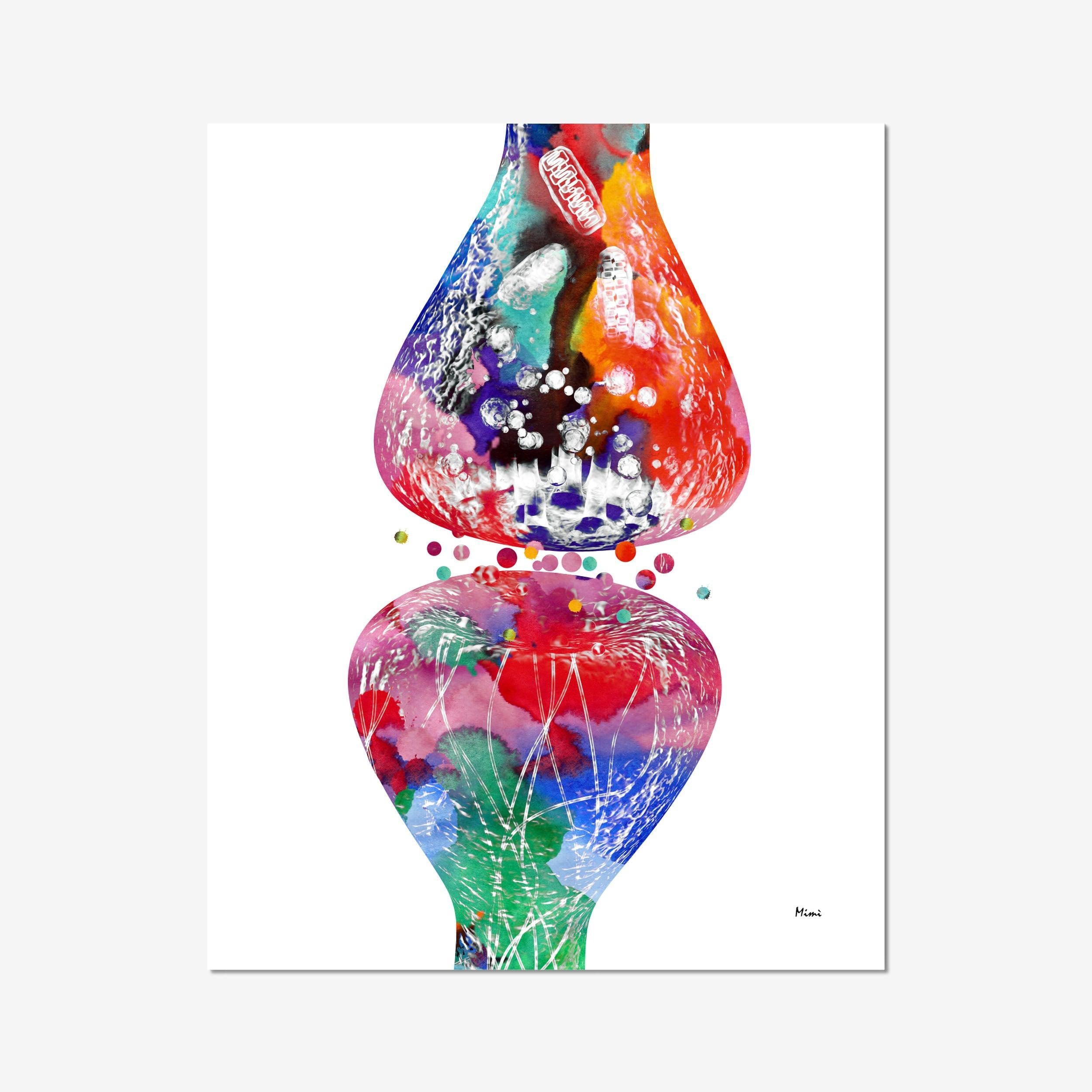 Nerve Cell Synapse & Receptors watercolor art print for neuroscience decor wall decor