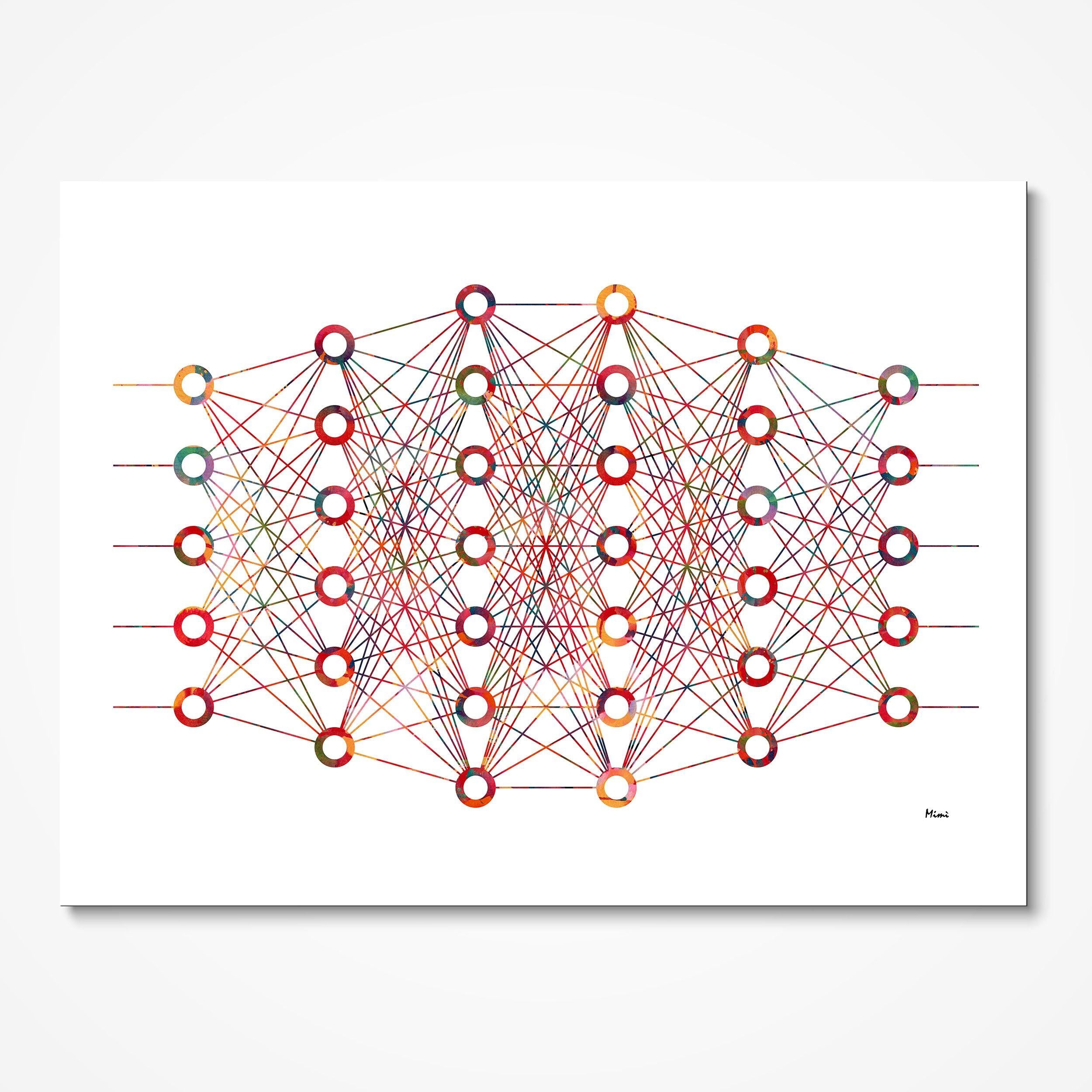 Neural Network (ANN) watercolor art print for technology office wall decor