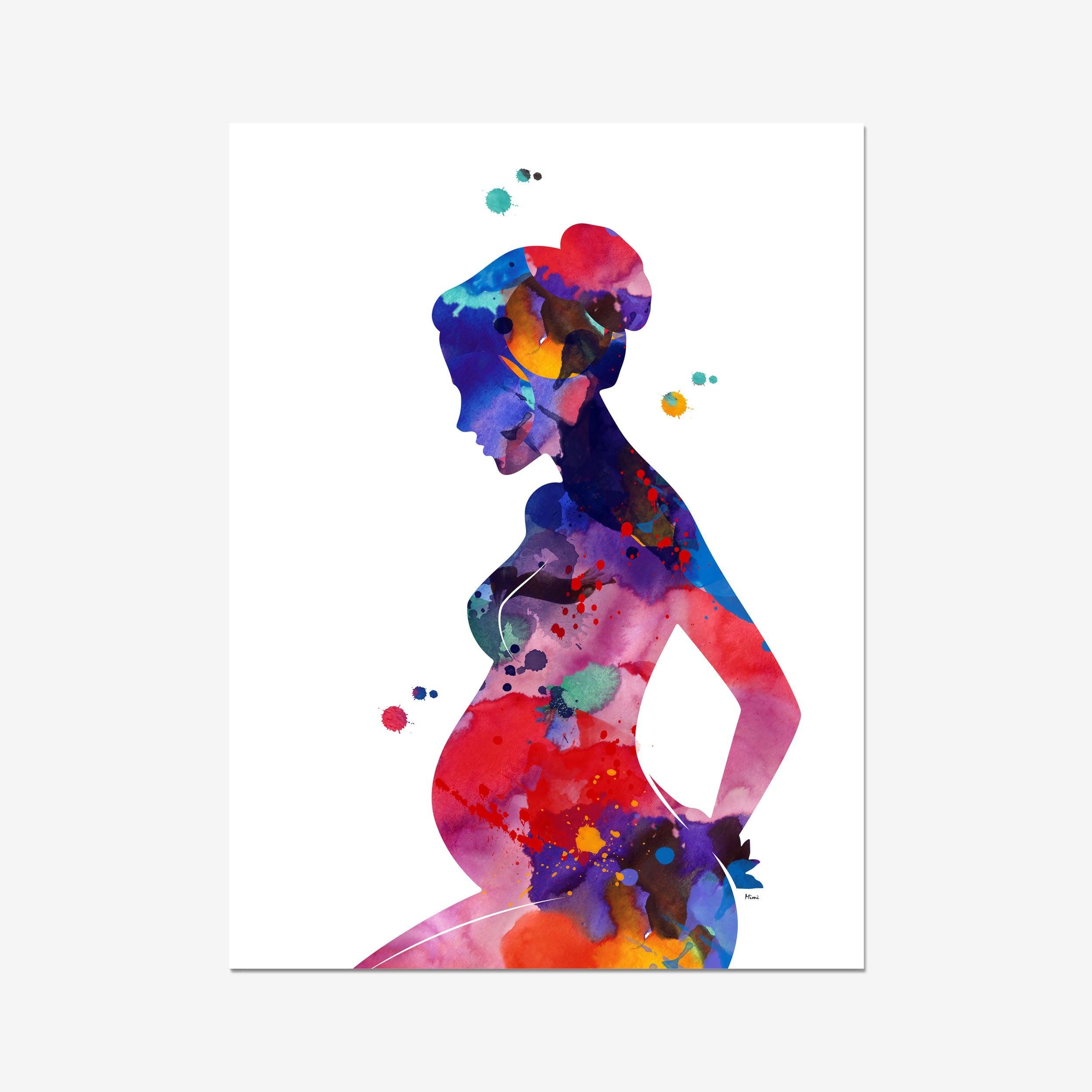 Pregnant Woman Motherhood watercolor art print for maternity clinic wall decor