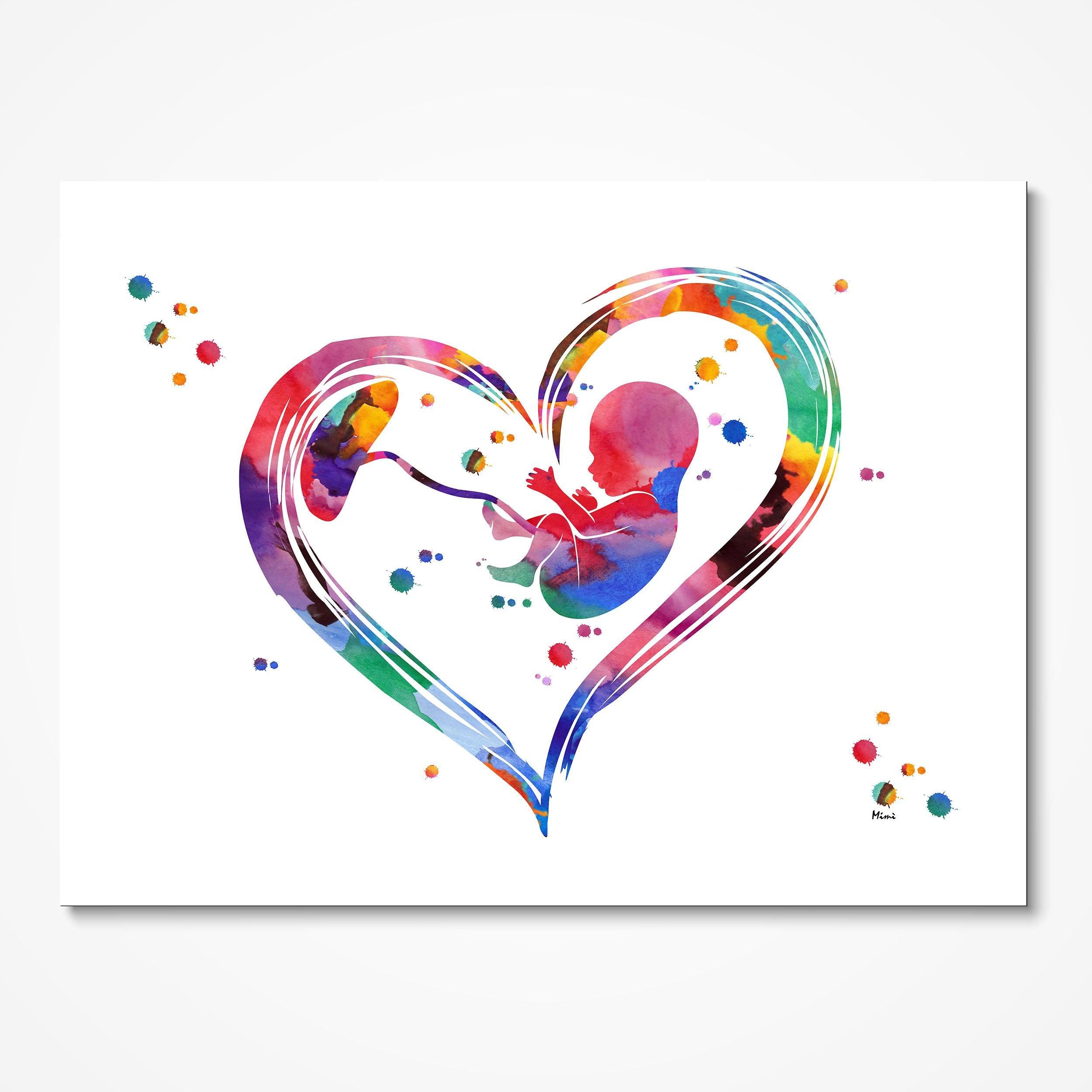 Prenatal Care Fetal Growth & Placenta watercolor art print for OB-GYN clinic wall decor