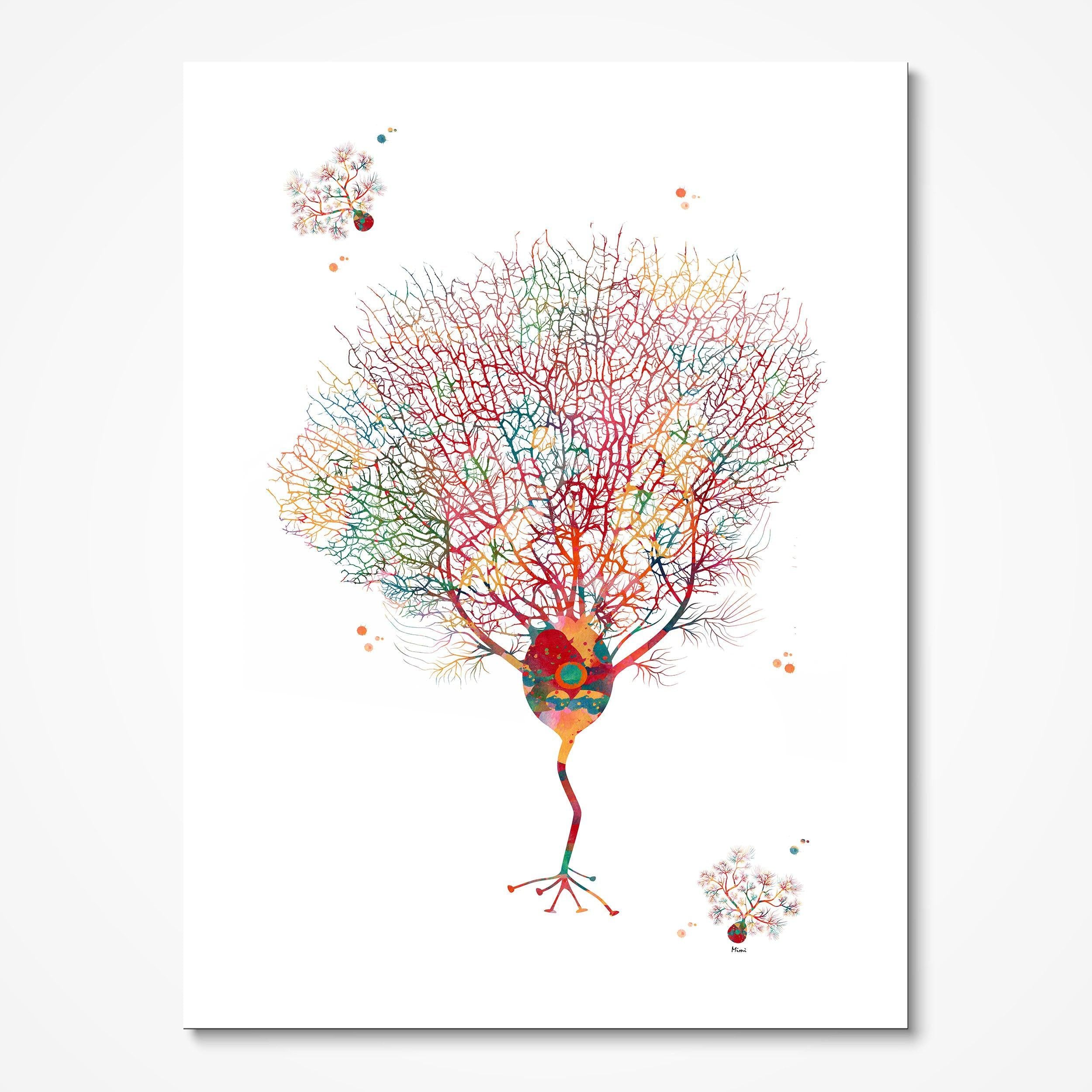 Purkinje Neuron watercolor art print for neuroscience decor wall decor